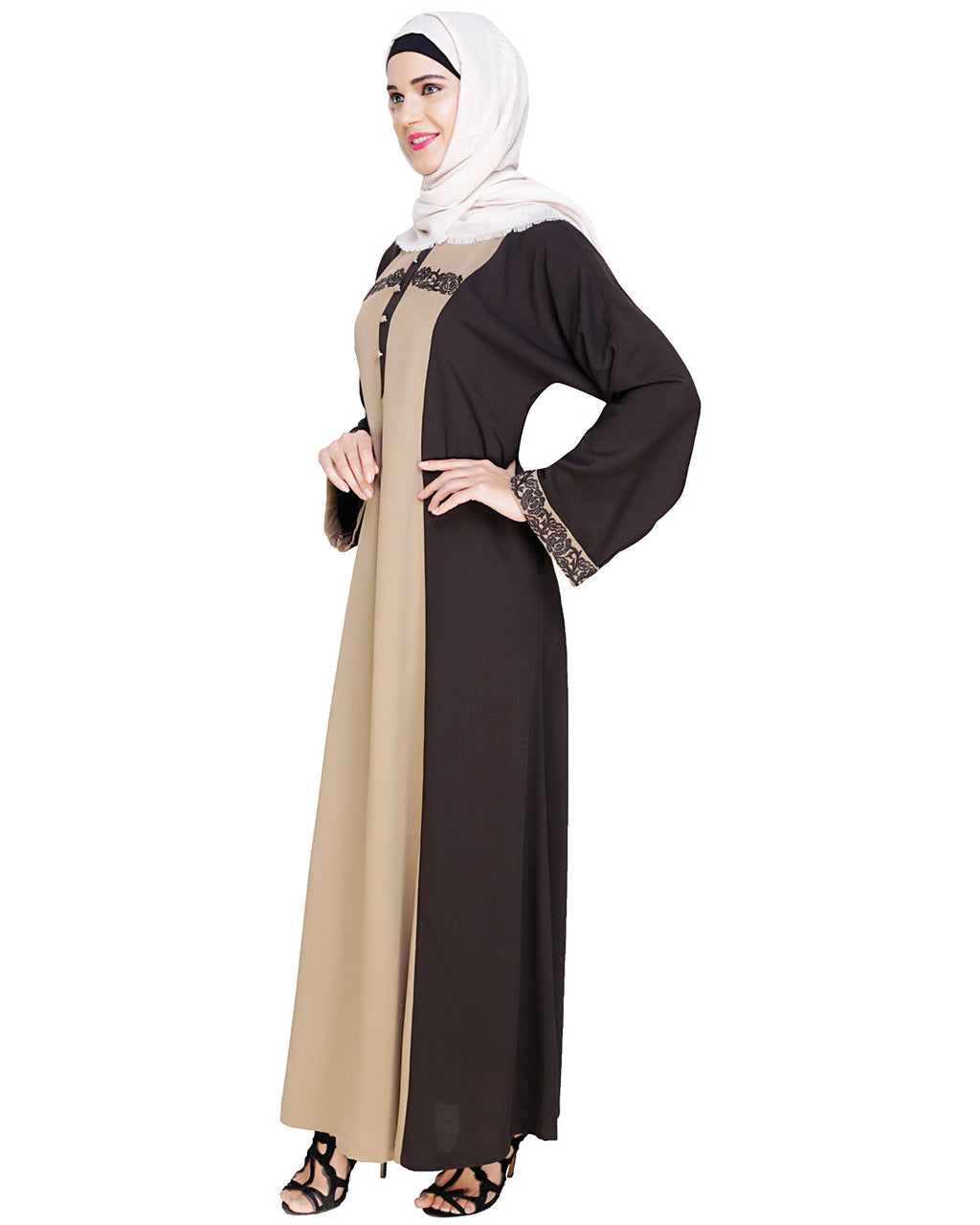 Panelled Dubai Style Abaya Brown