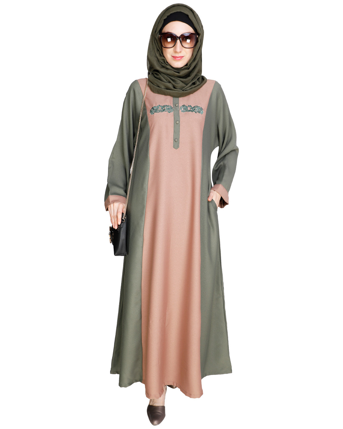 Panelled Dubai Style Abaya Green