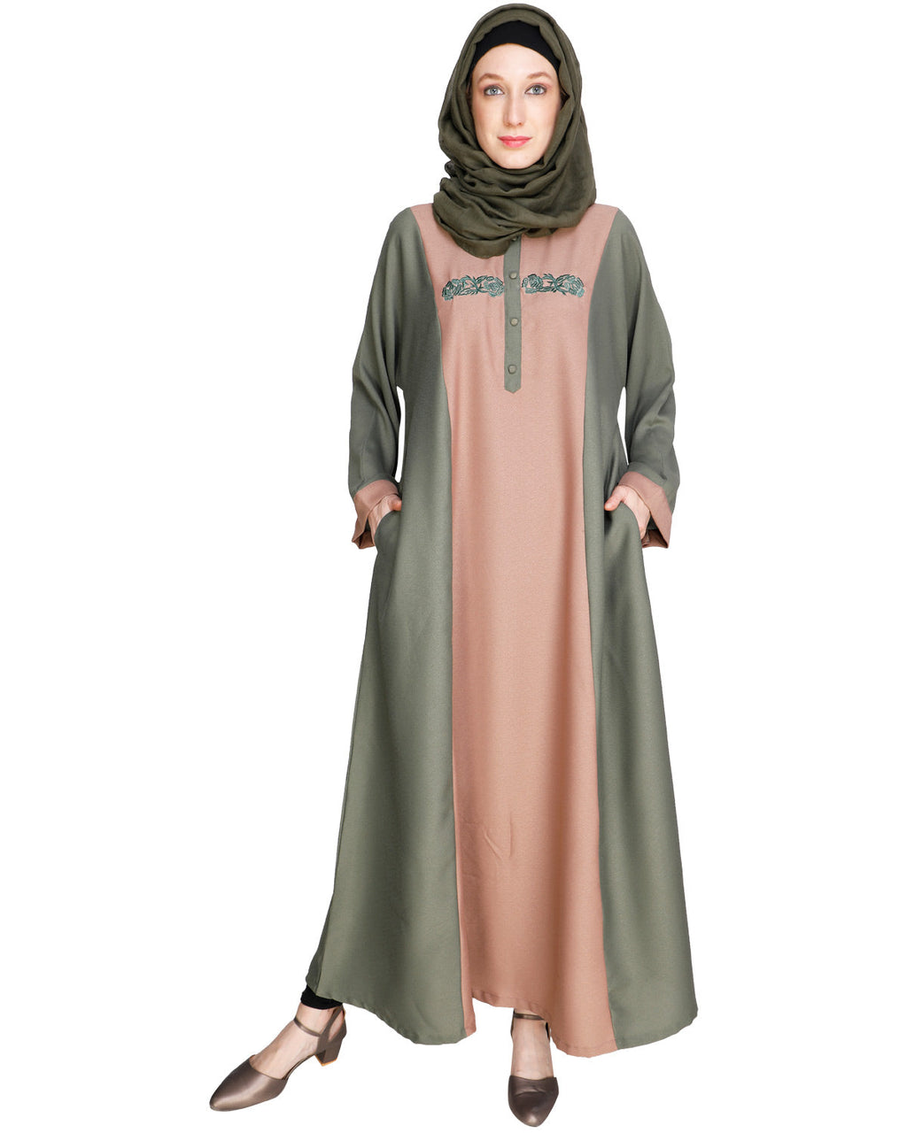 Panelled Dubai Style Abaya Green