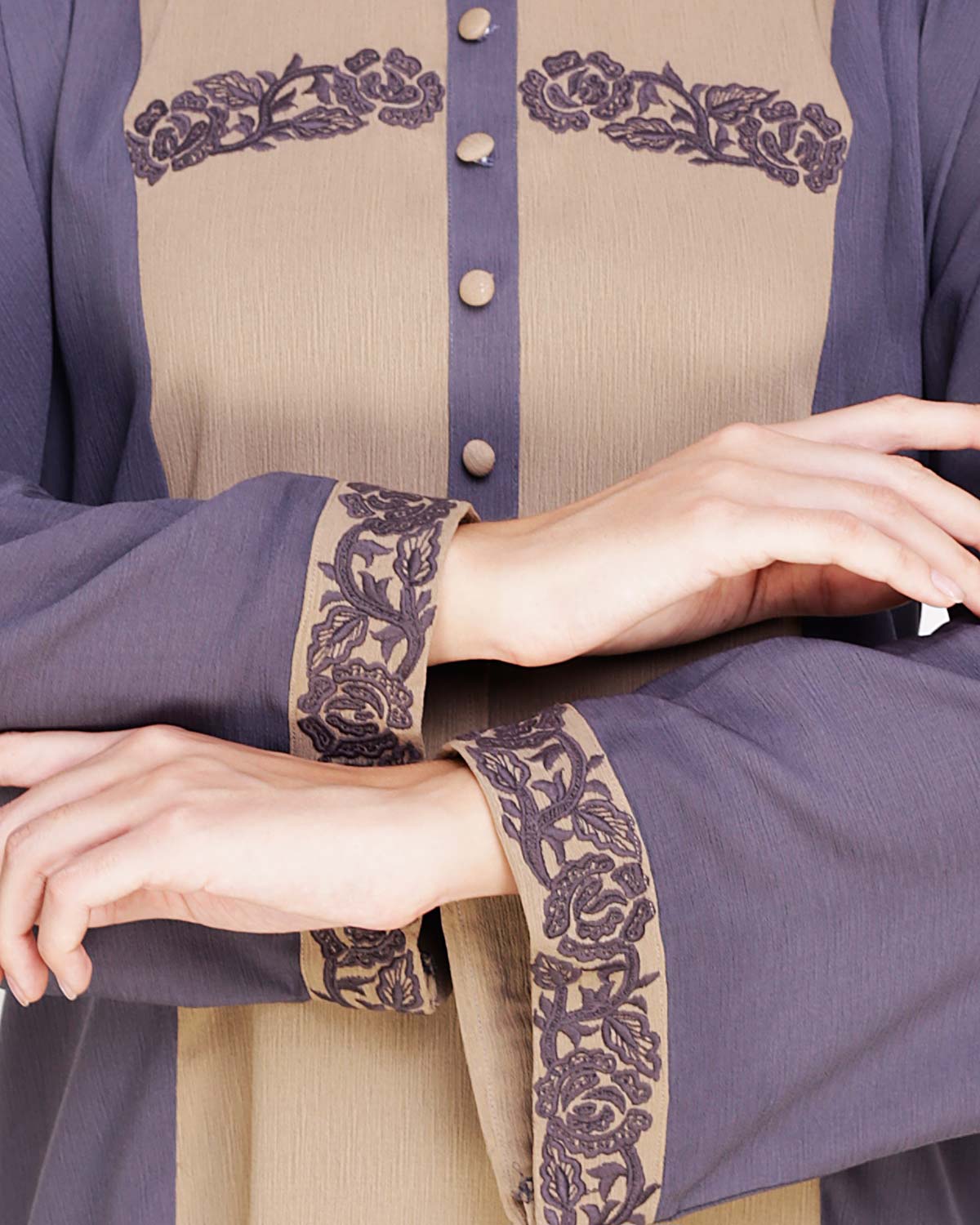 Panelled Dubai Style Abaya Grey