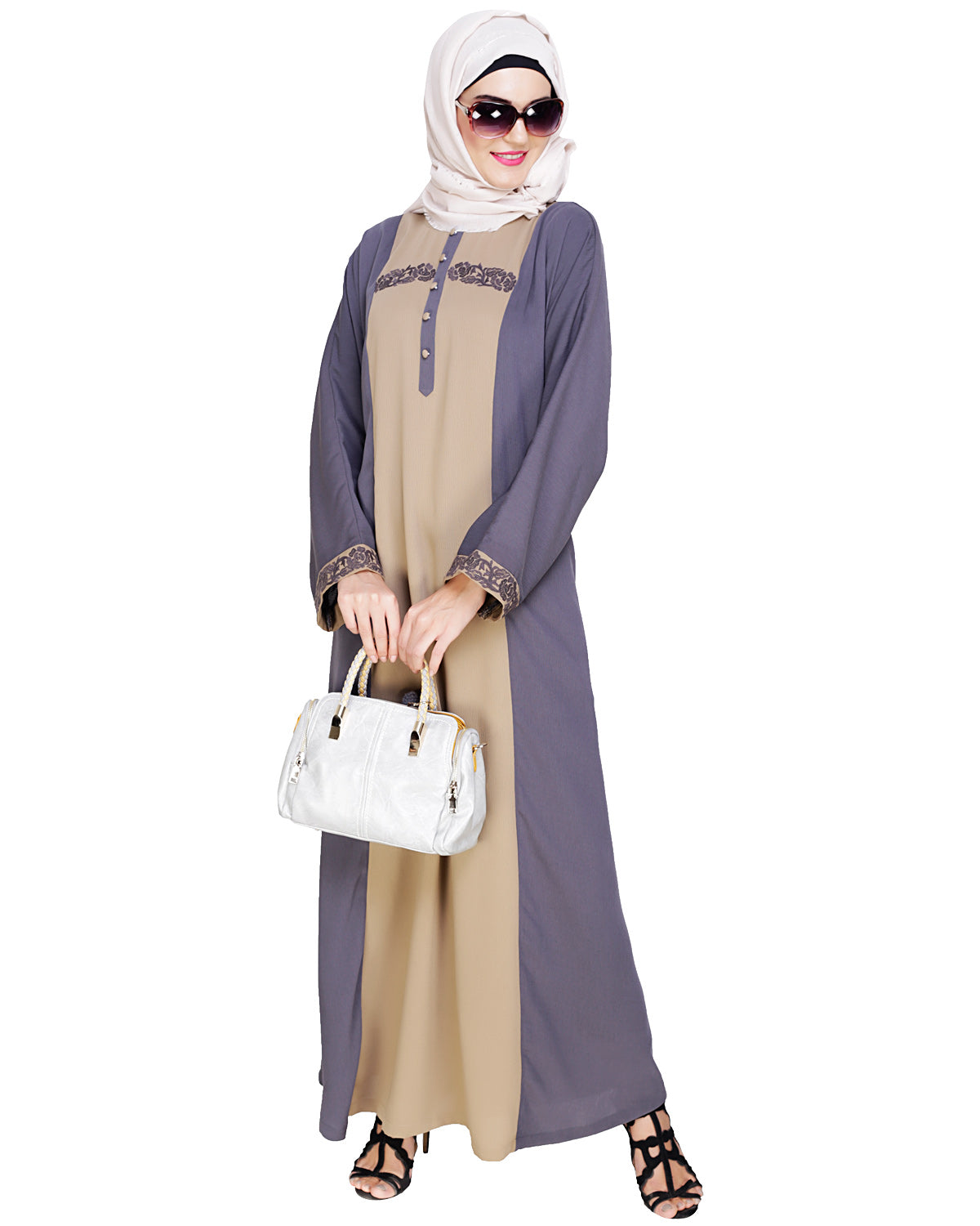 Panelled Dubai Style Abaya Grey
