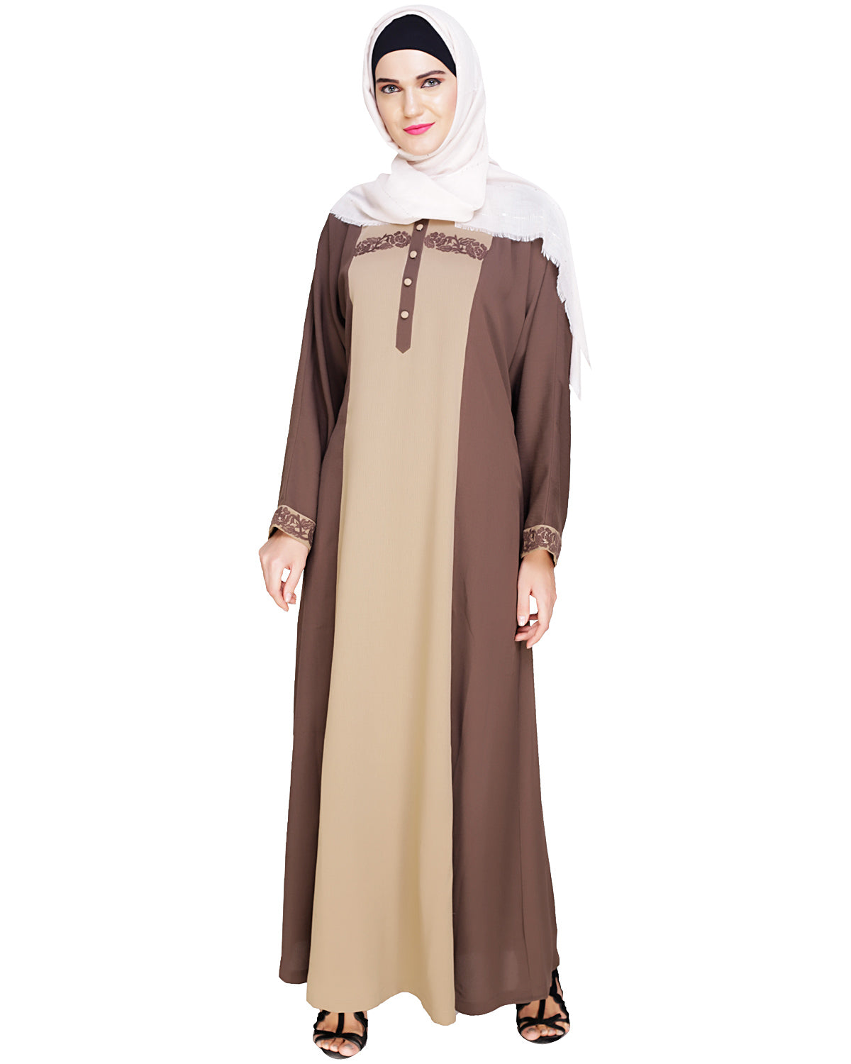 Panelled Dubai Style Abaya Mud Brown
