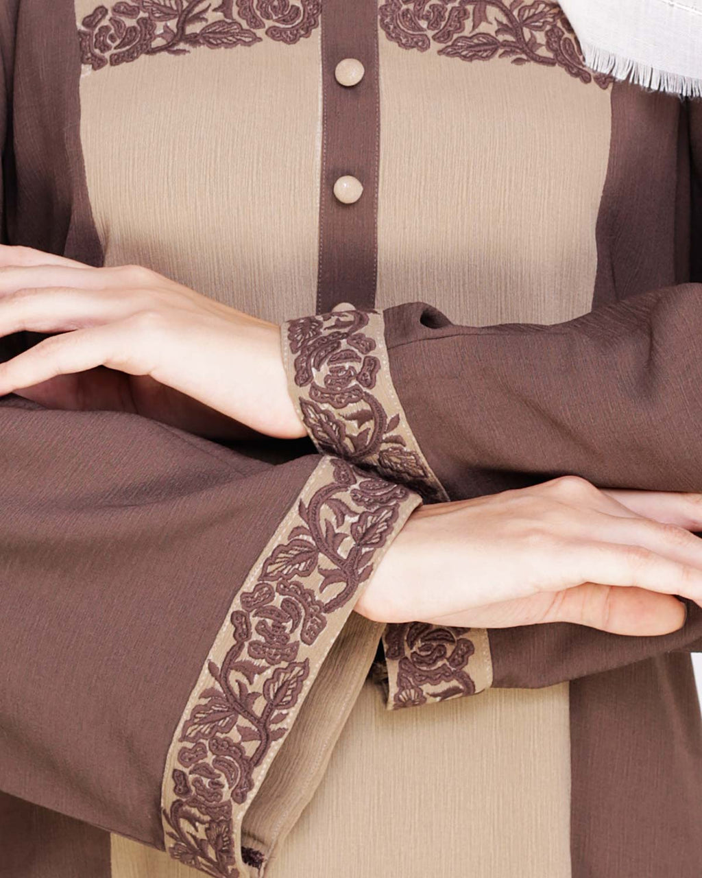 Panelled Dubai Style Abaya Mud Brown