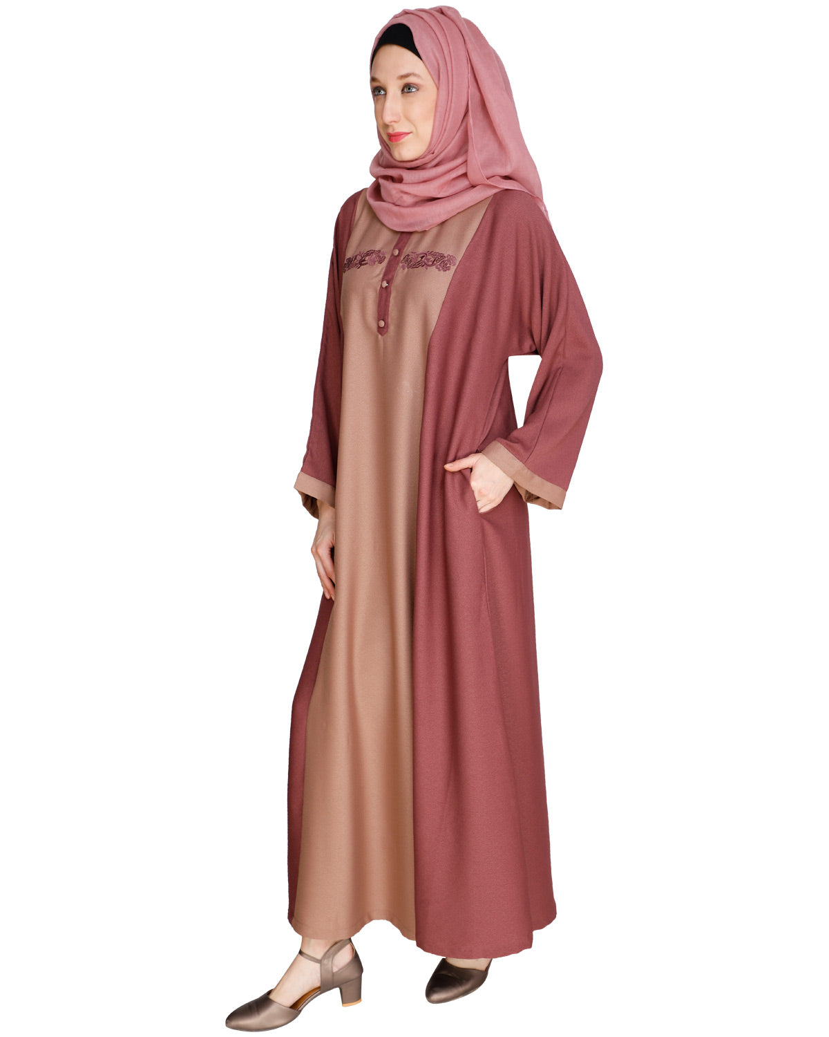Panelled Dubai Style Abaya Onion Pink