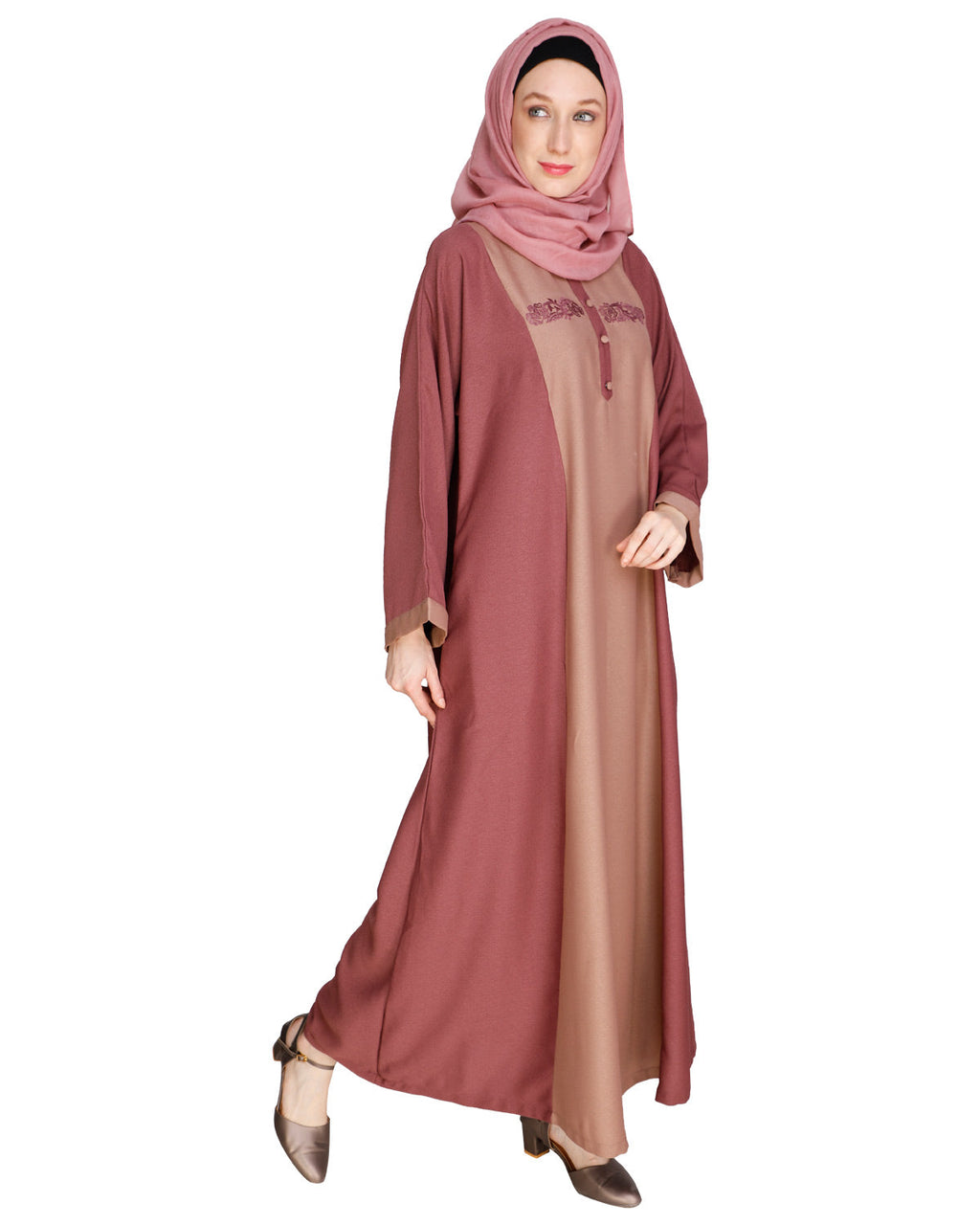 Panelled Dubai Style Abaya Onion Pink