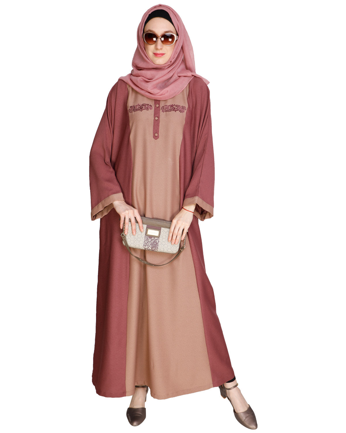 Panelled Dubai Style Abaya Onion Pink