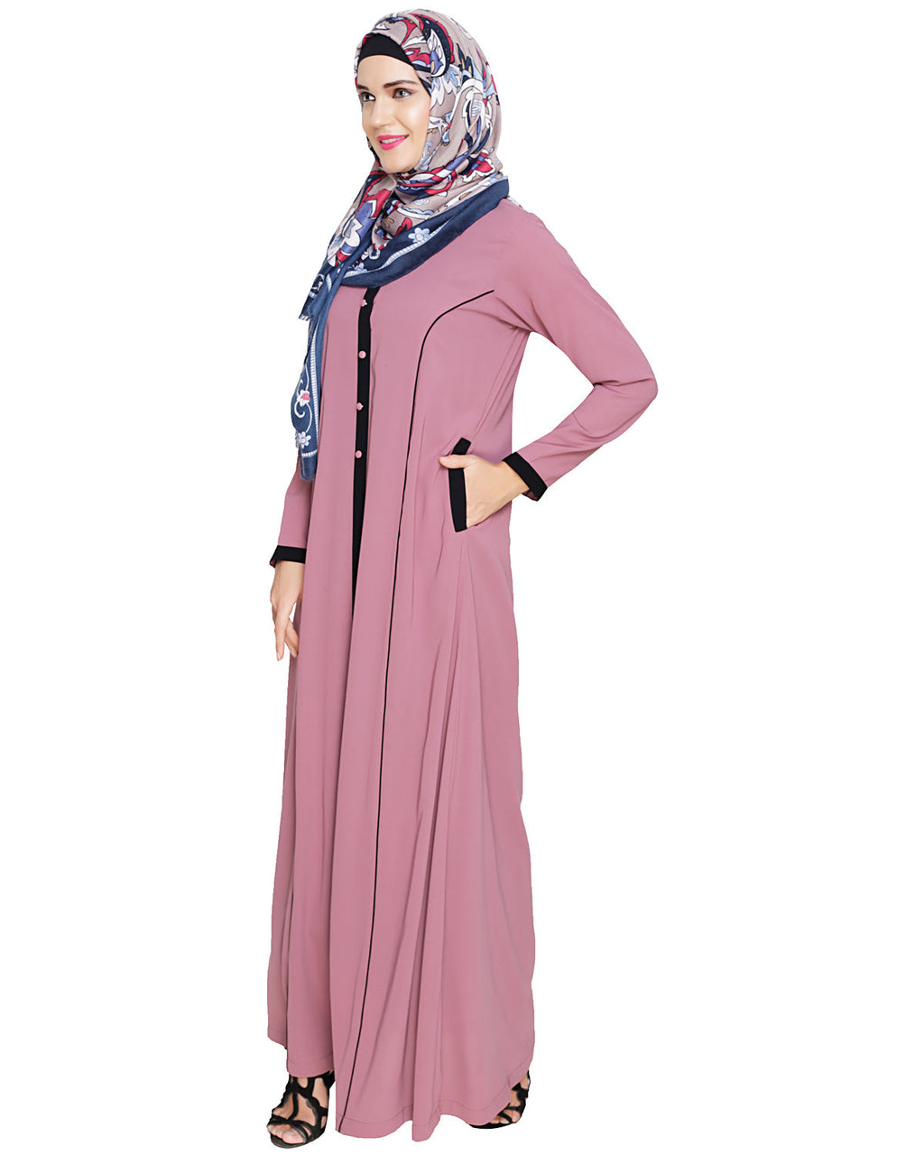 Panelled Abaya Onion Pink
