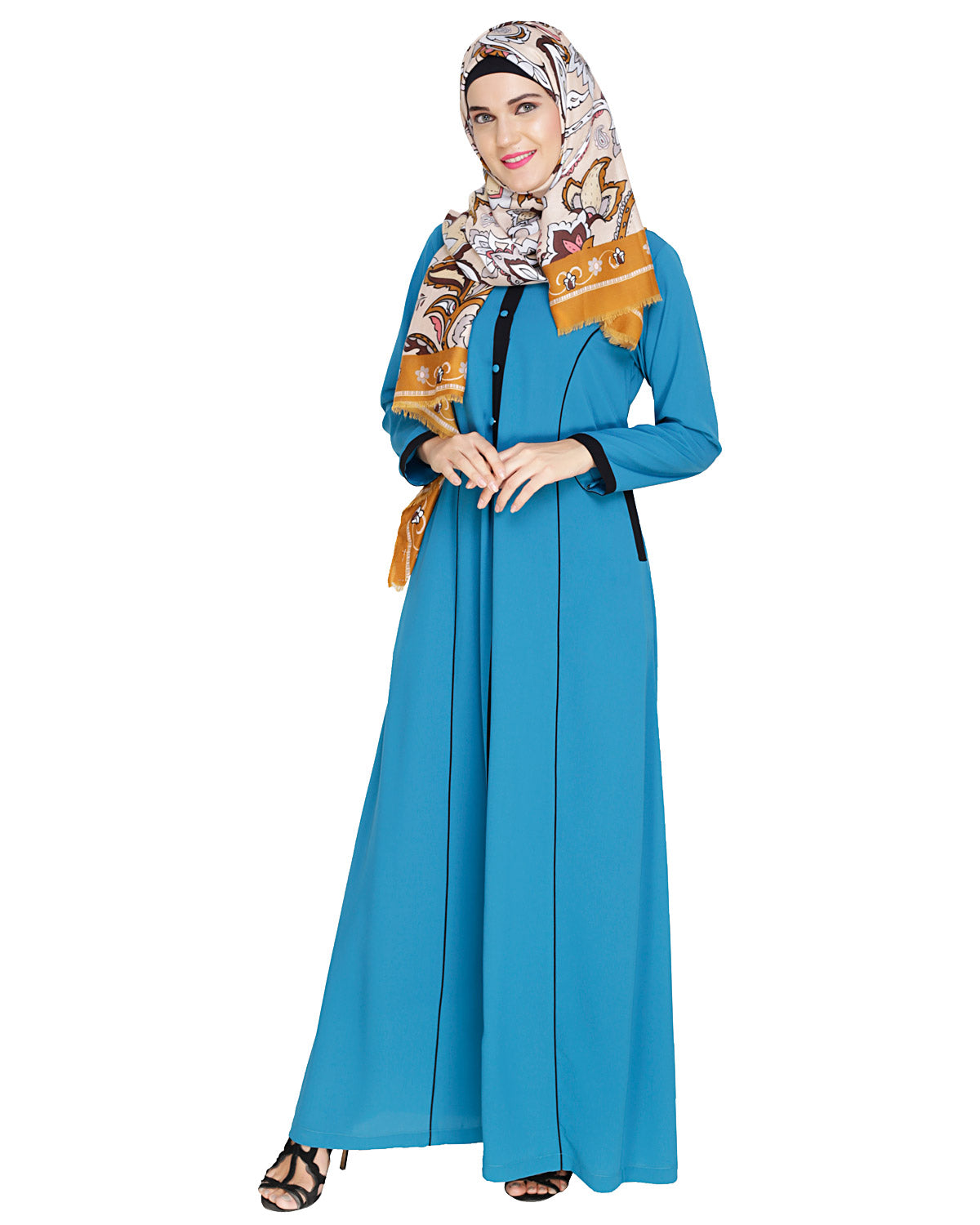 Panelled Abaya Teal Blue