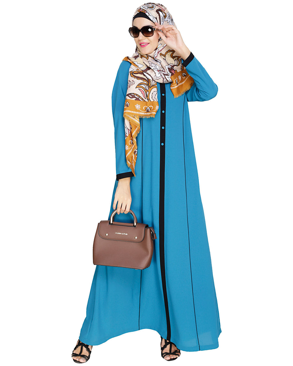 Panelled Abaya Teal Blue
