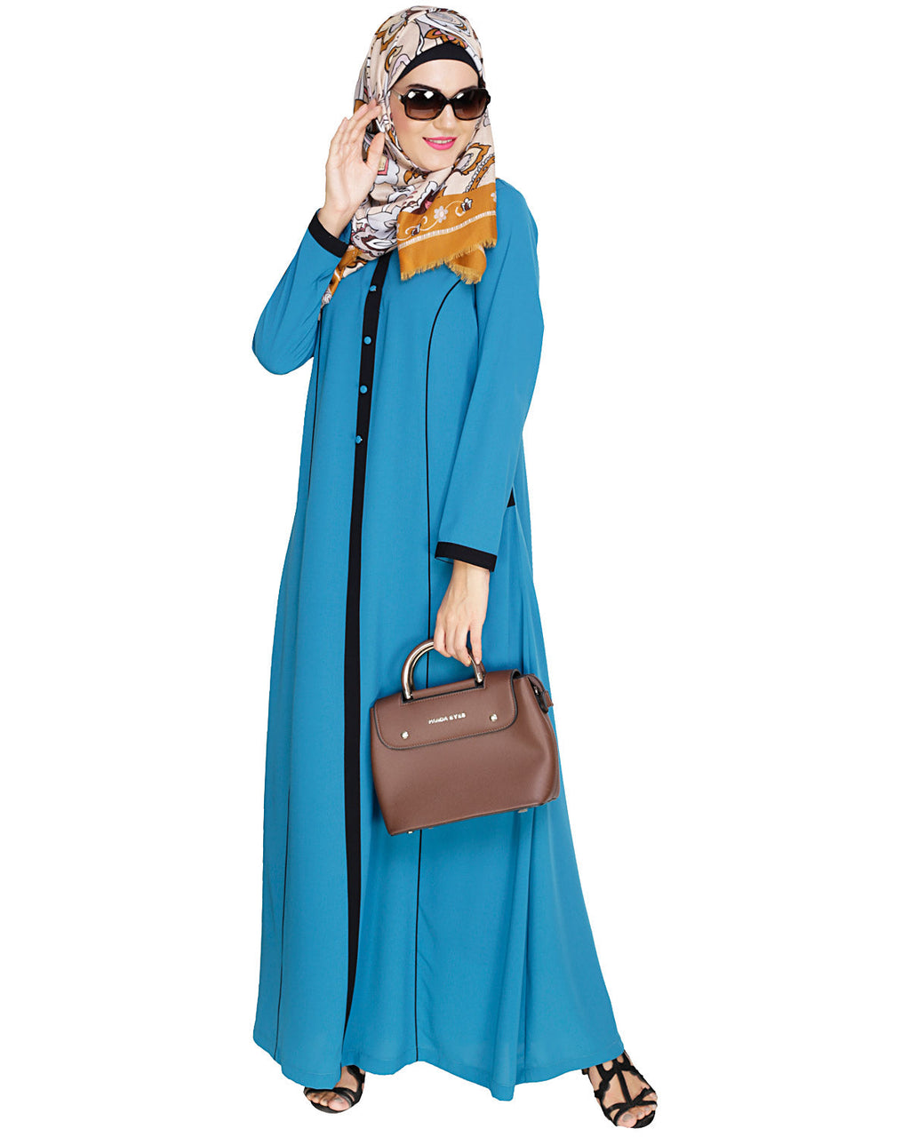 Panelled Abaya Teal Blue