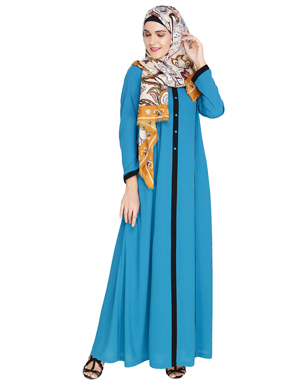 Panelled Abaya Teal Blue