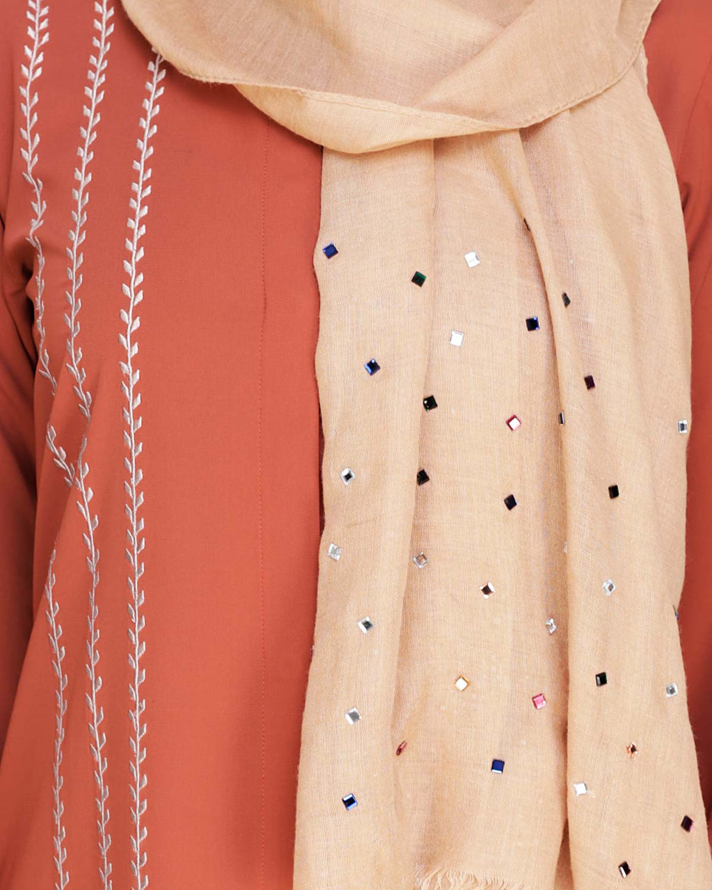 Elegant Embroidered Abaya Brick Red