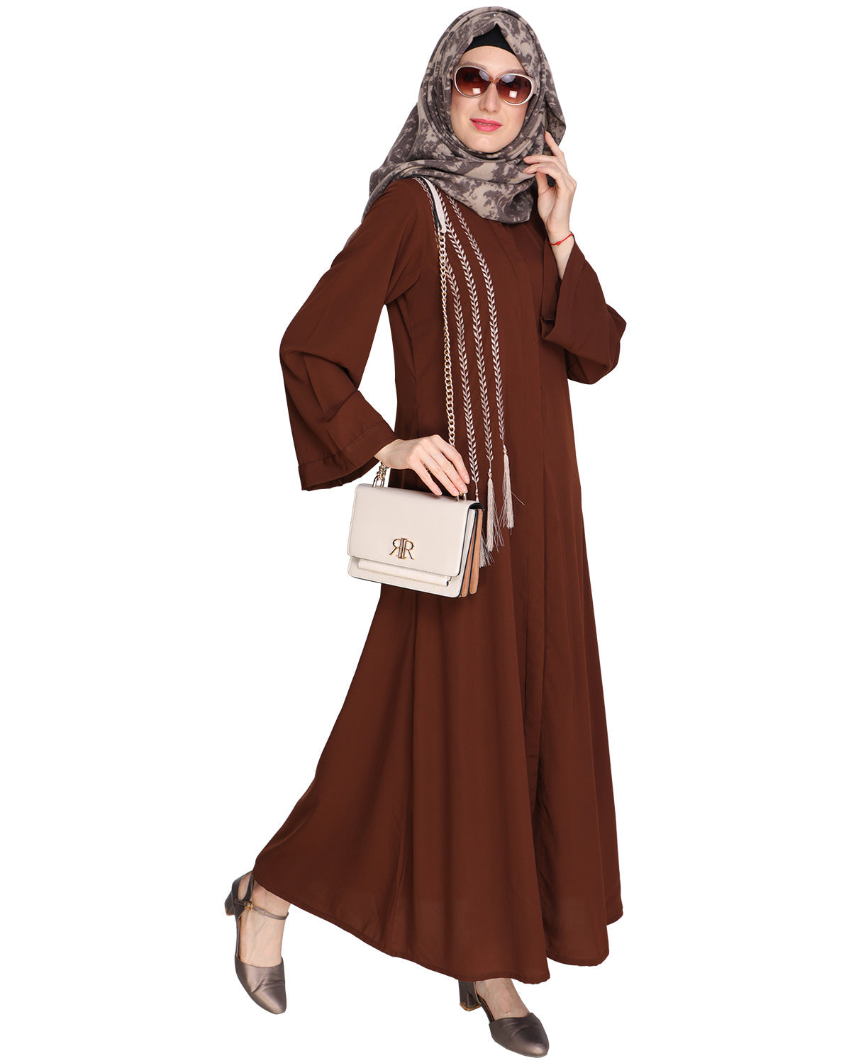 Elegant Embroidered Abaya Brown