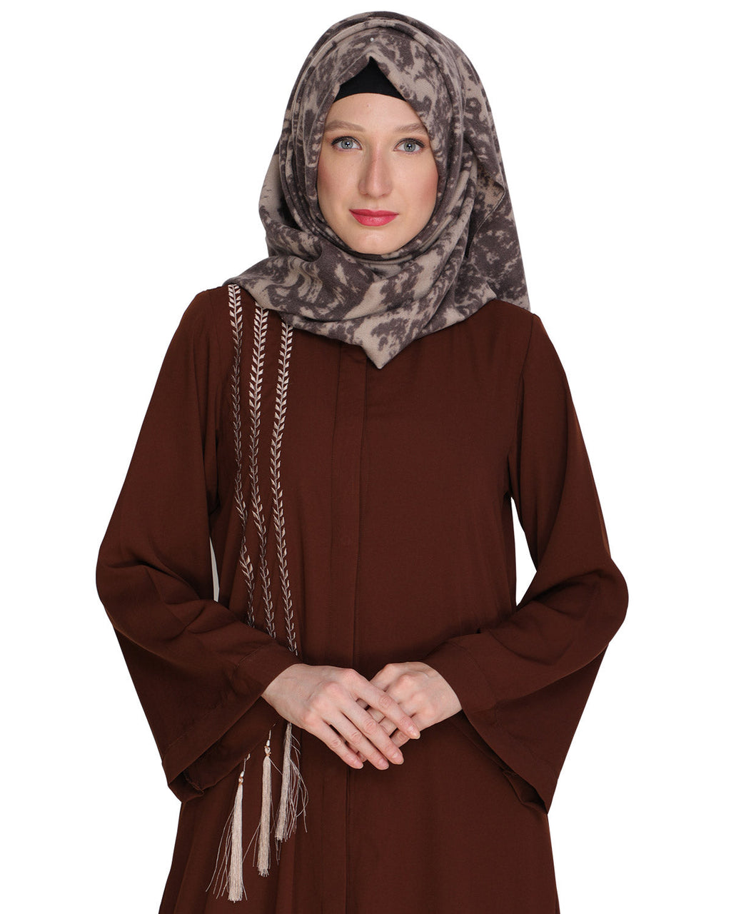 Elegant Embroidered Abaya Brown