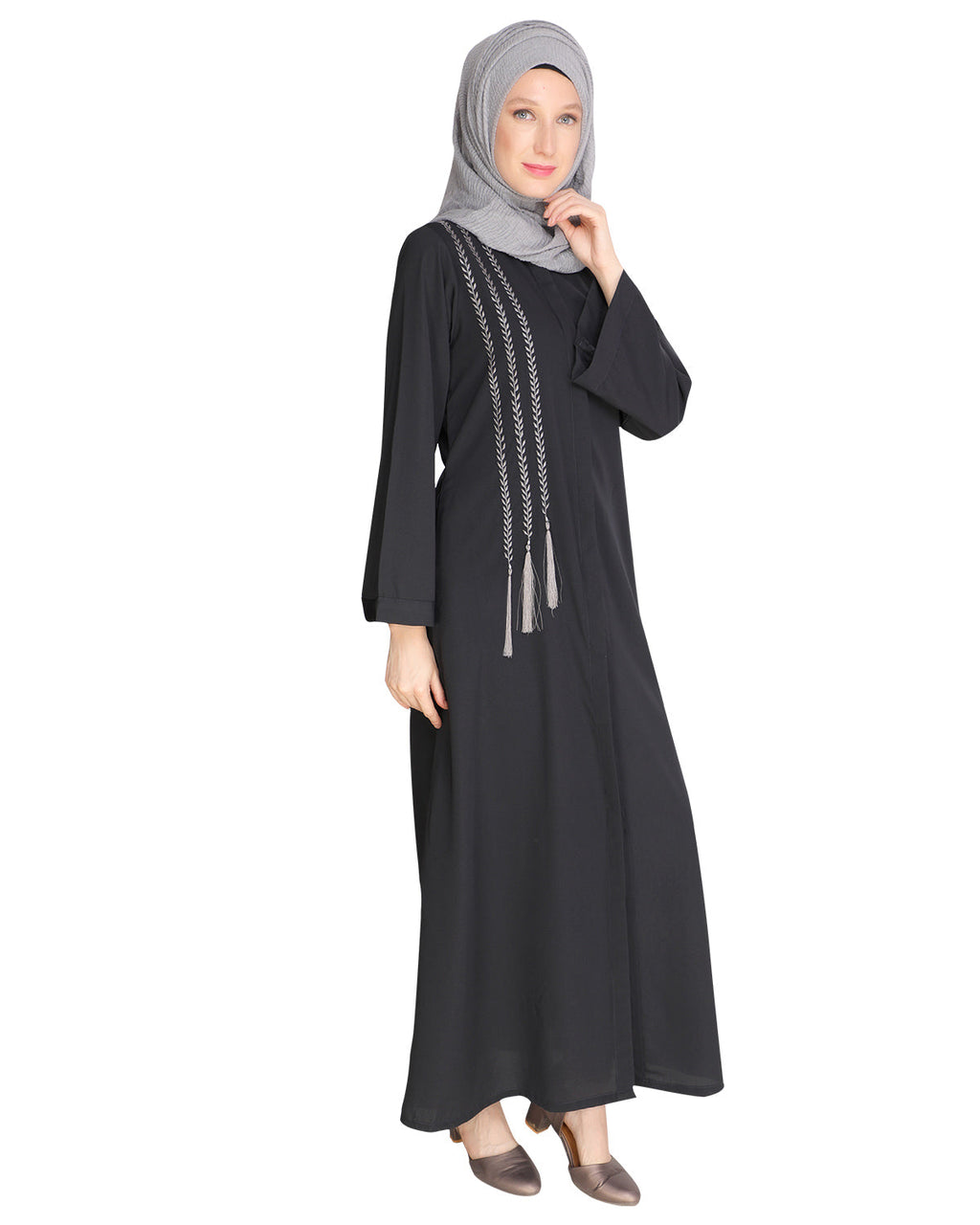 Elegant Embroidered Abaya Dark Grey
