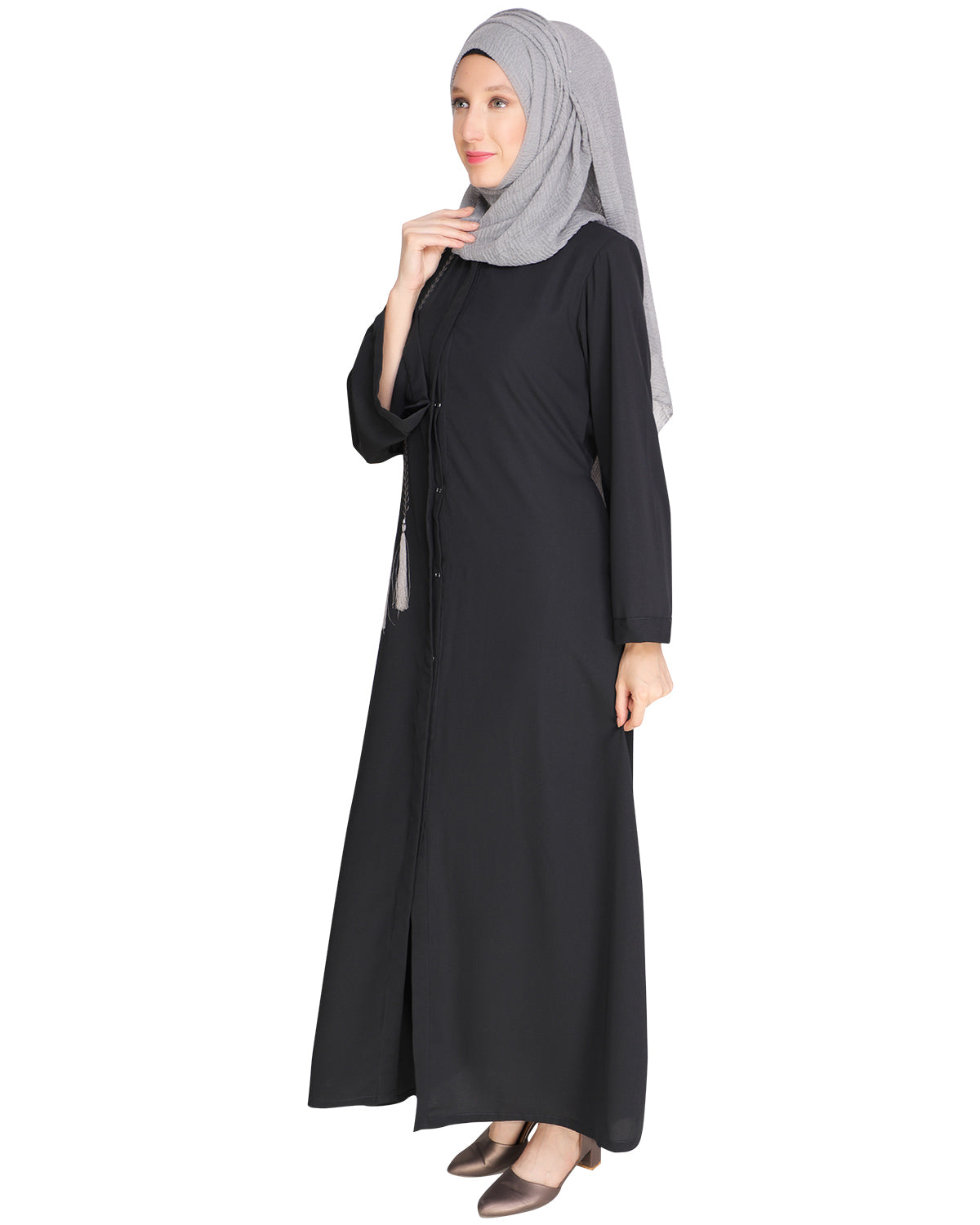 Elegant Embroidered Abaya Dark Grey