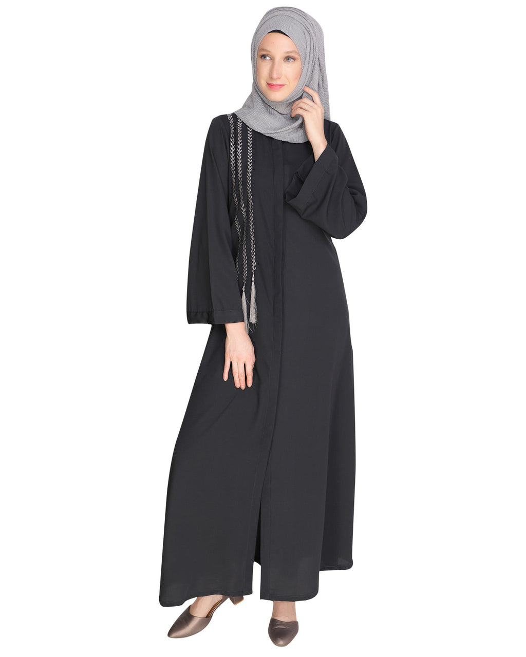 Elegant Embroidered Abaya Dark Grey