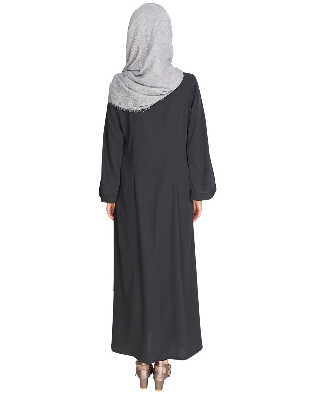 Elegant Embroidered Abaya Dark Grey