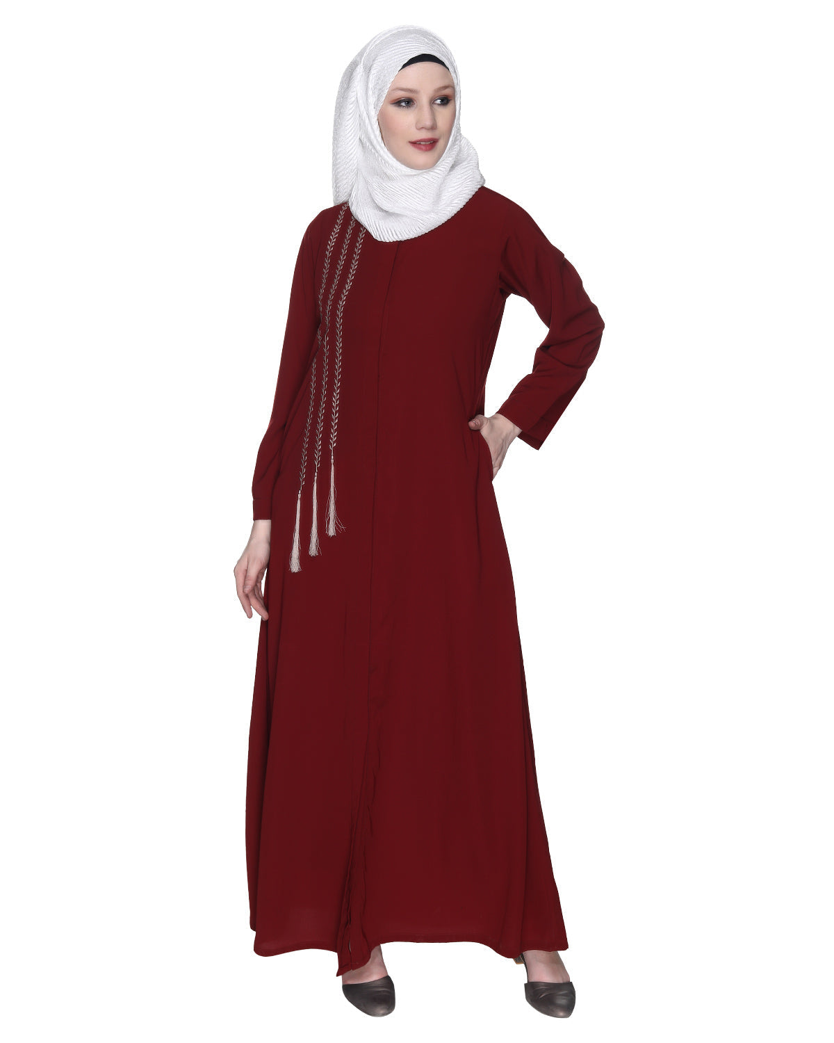 Elegant Embroidered Abaya Maroon