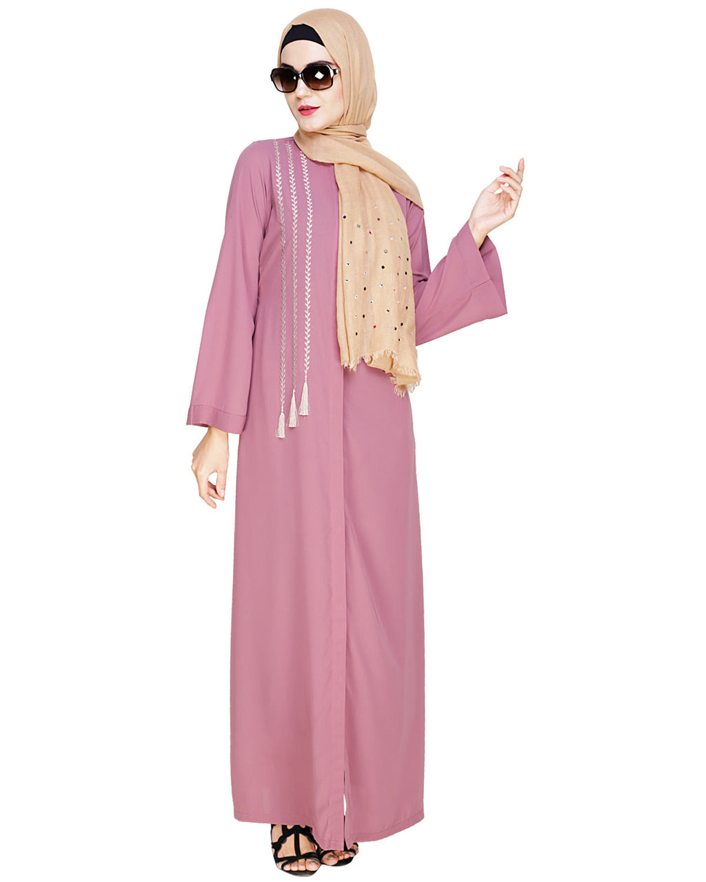 Elegant Embroidered Abaya Onion Pink