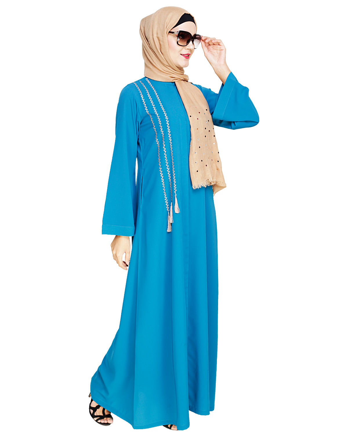 Elegant Embroidered Abaya Teal Blue
