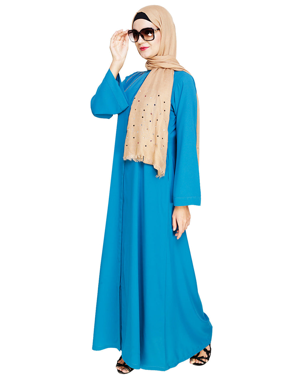 Elegant Embroidered Abaya Teal Blue