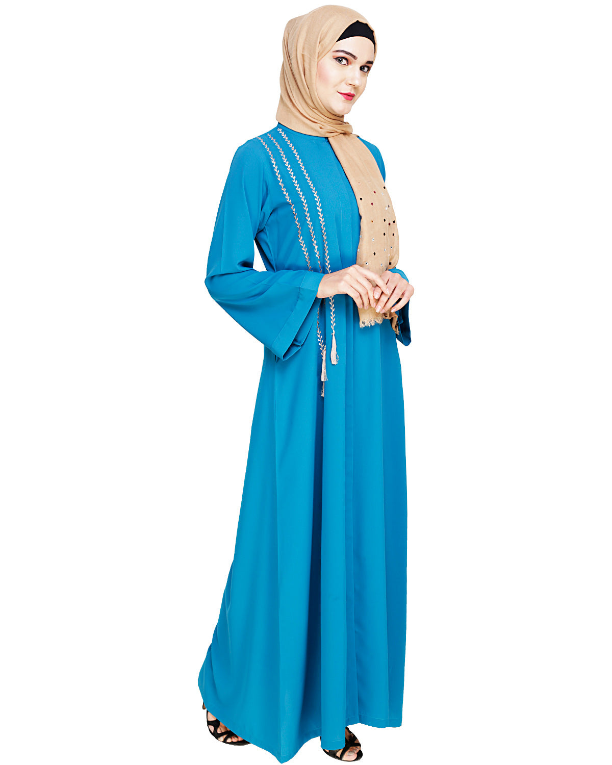 Elegant Embroidered Abaya Teal Blue