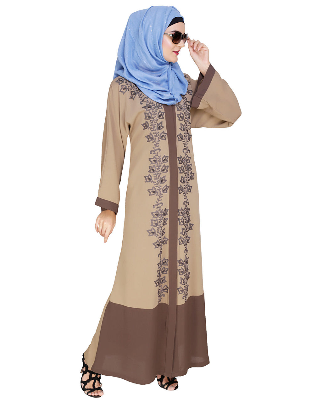Bedazzled Dubai Style Abaya Brown