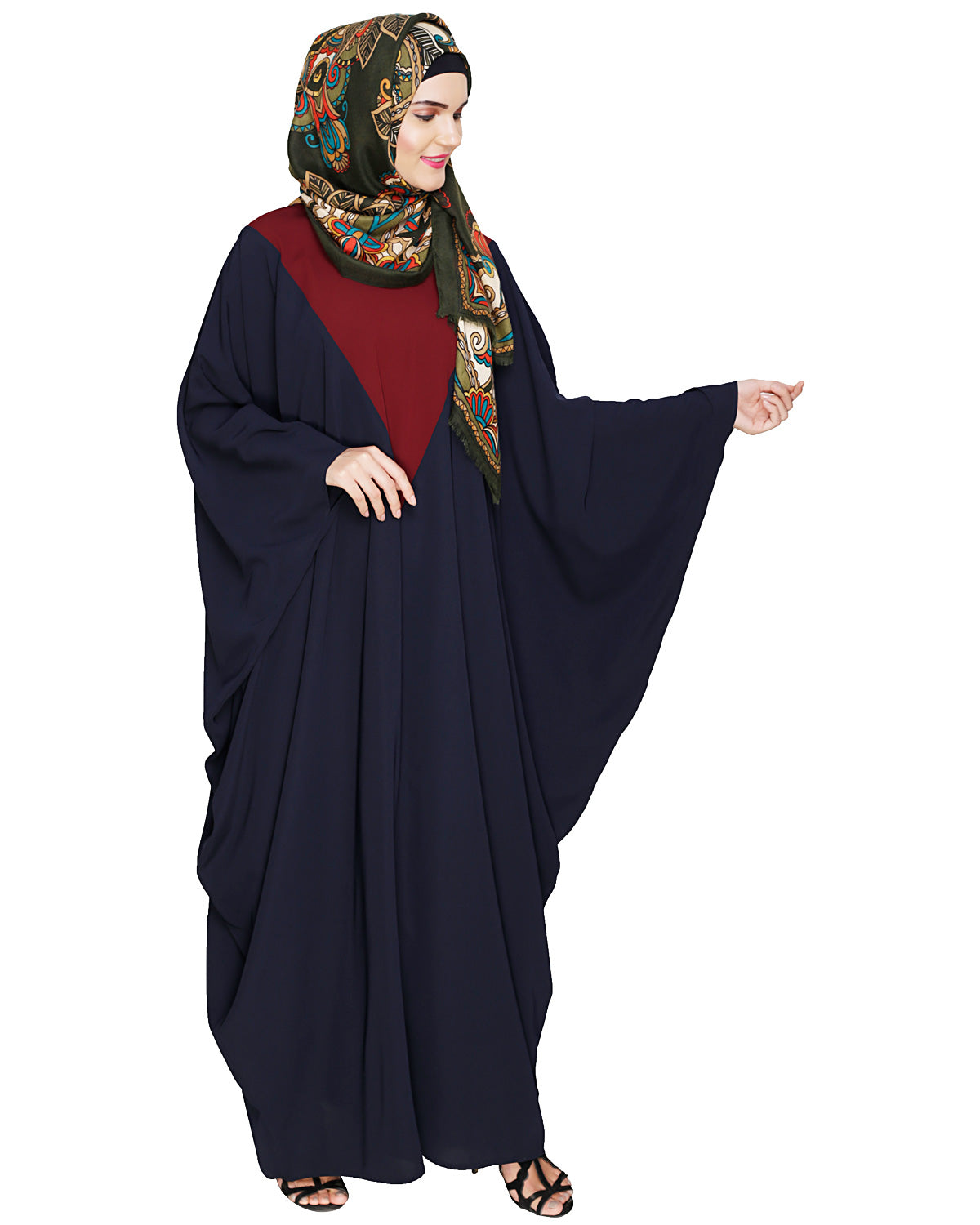 Colour Blocked Black Kaftan Blue