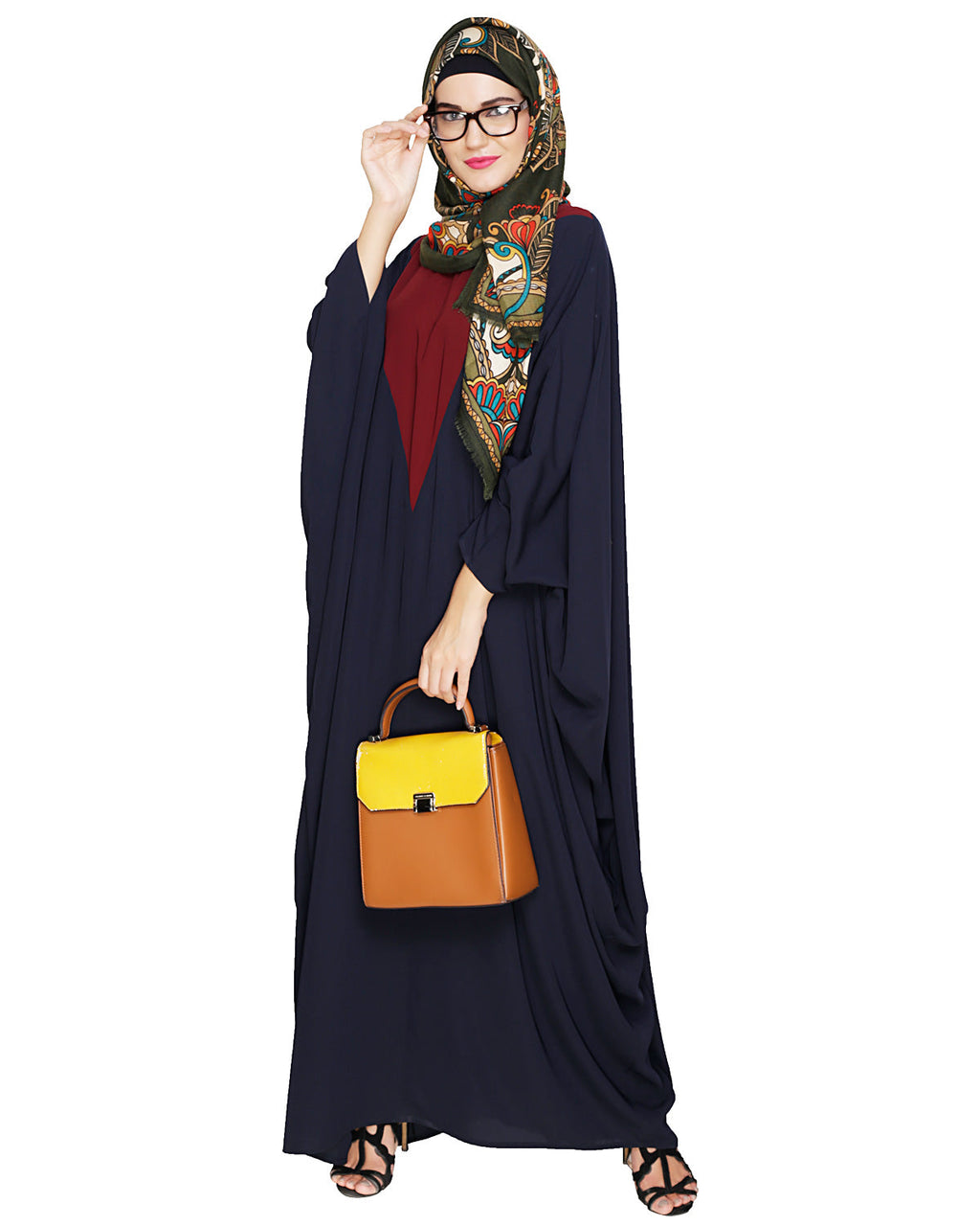 Colour Blocked Black Kaftan Teal Blue