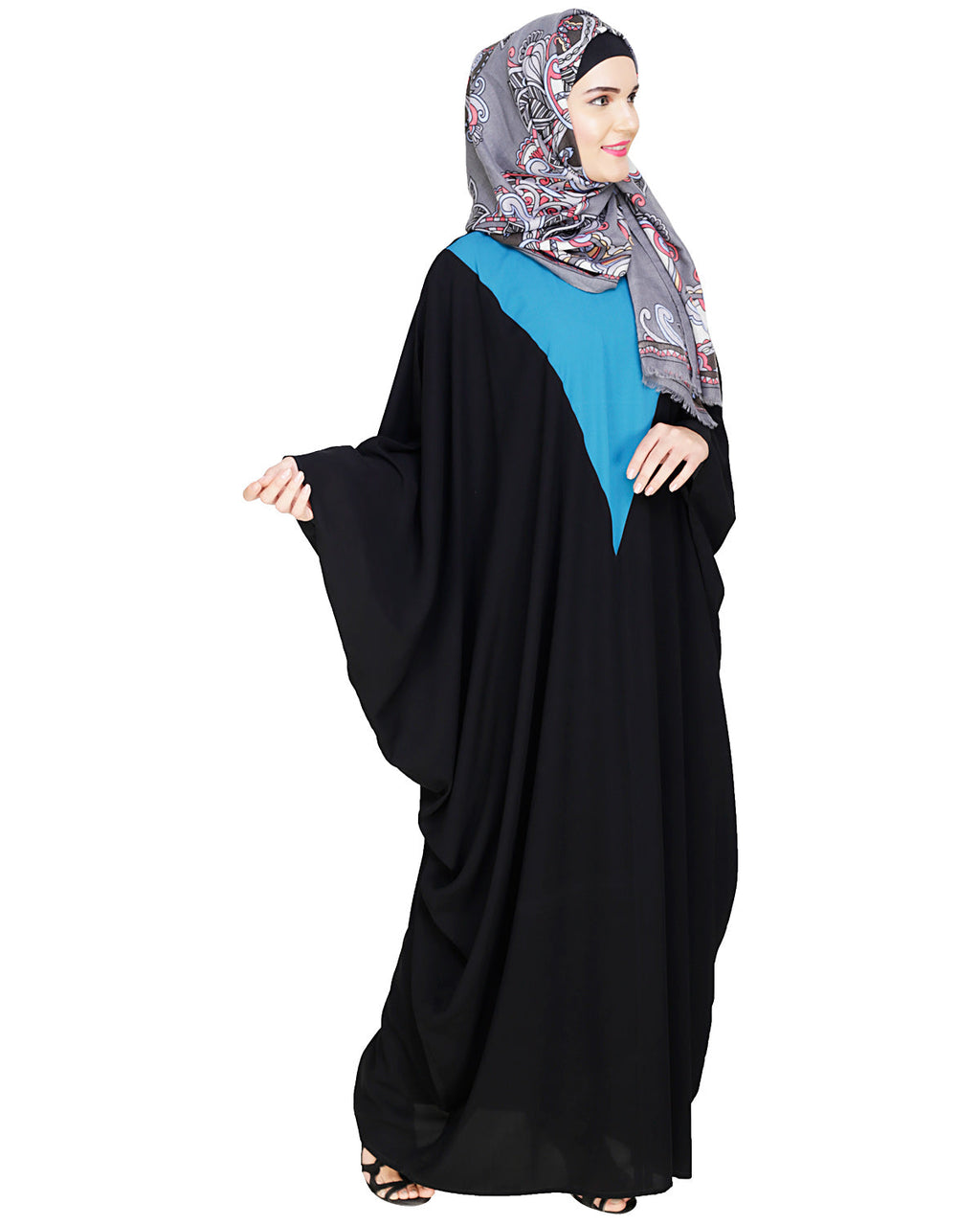 Colour Blocked Black Kaftan Teal Blue