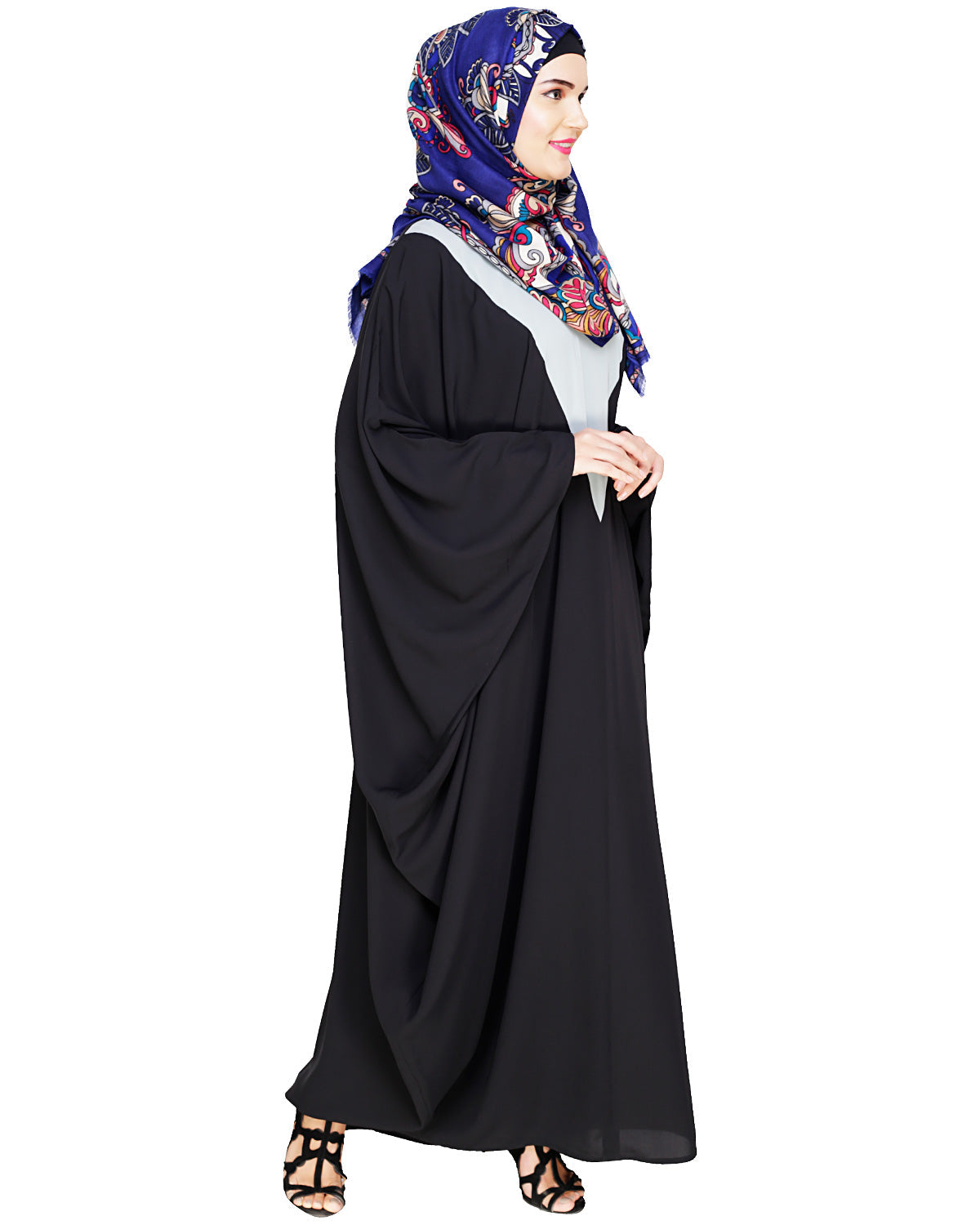Colour Blocked Black Kaftan Teal Blue