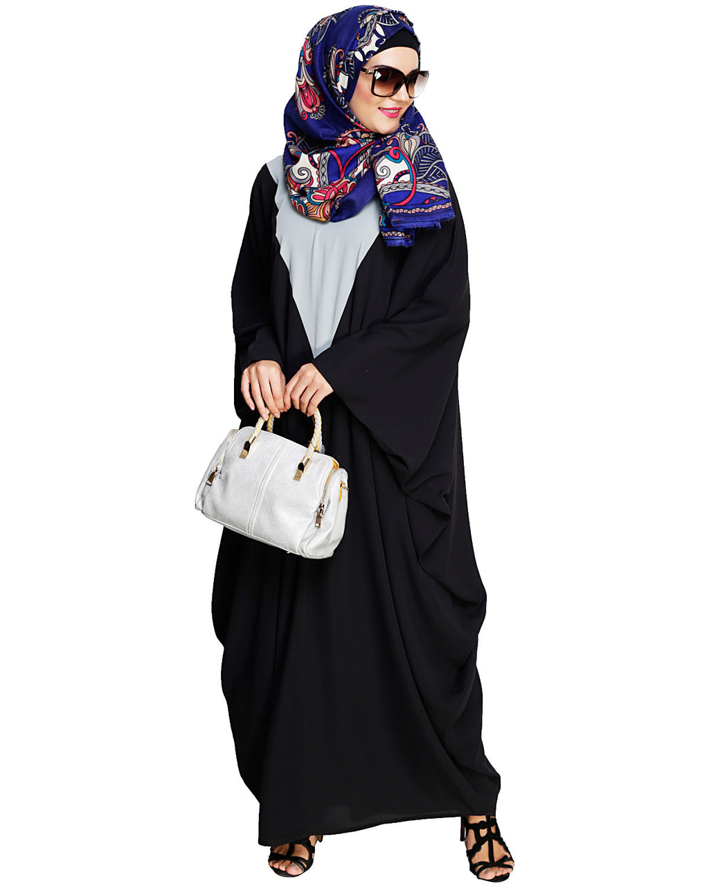 Colour Blocked Black Kaftan Teal Blue