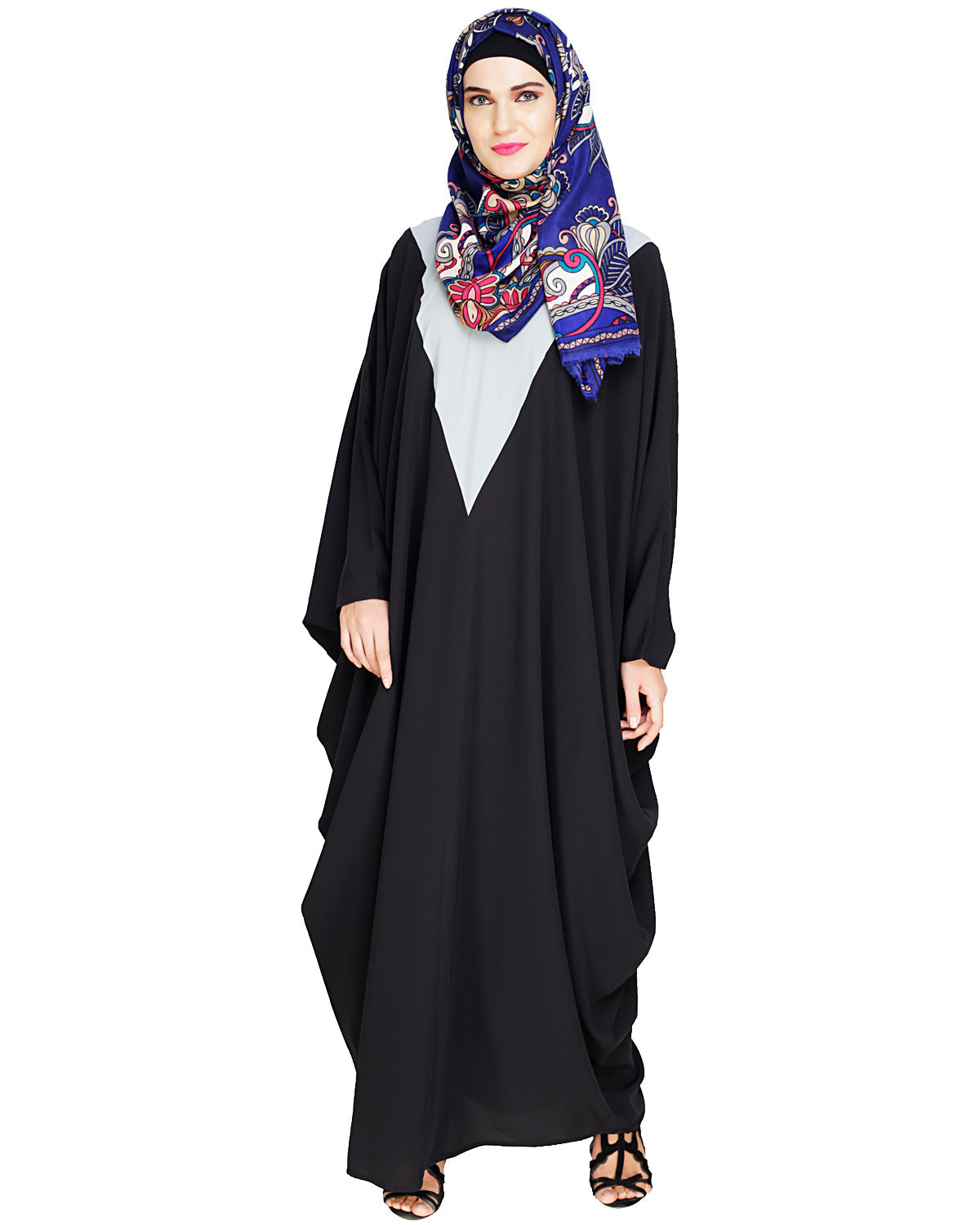 Colour Blocked Black Kaftan Dark Grey