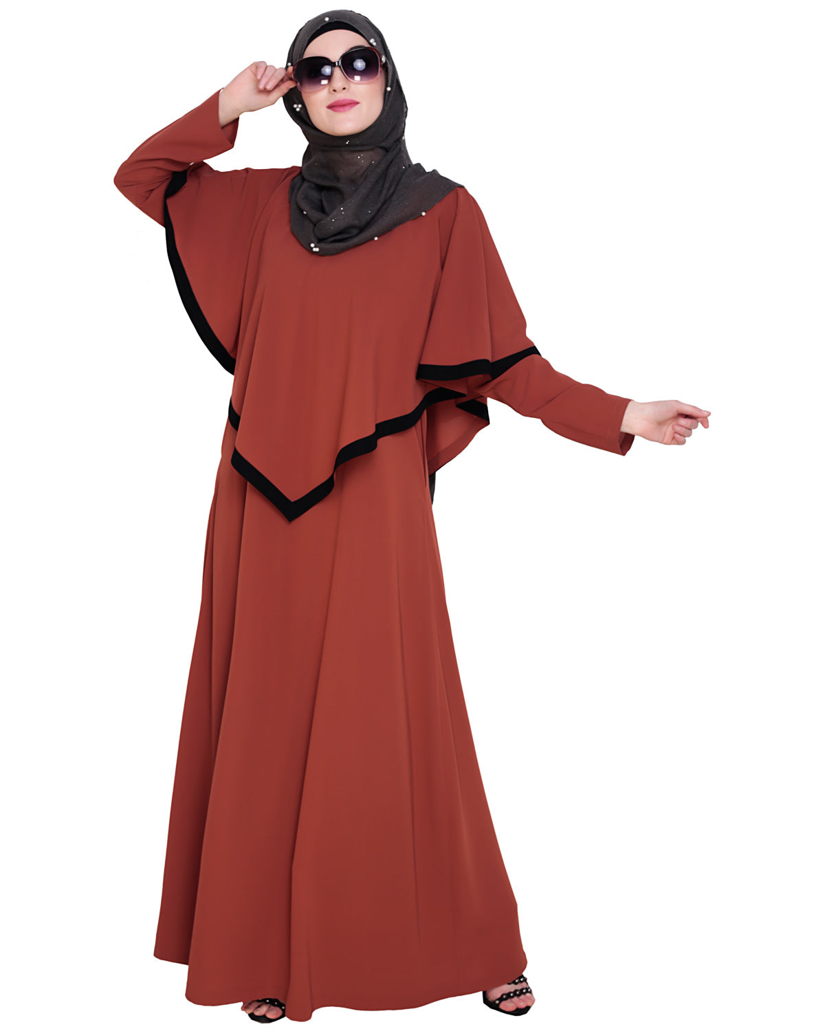 Fancy Cape Abaya Brick Red