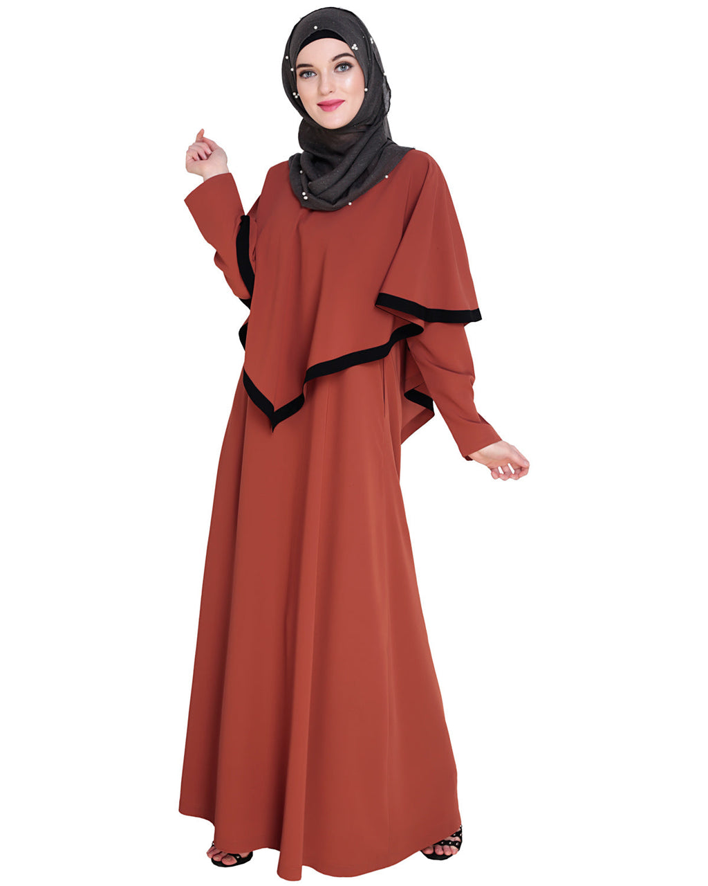 Fancy Cape Abaya Brick Red