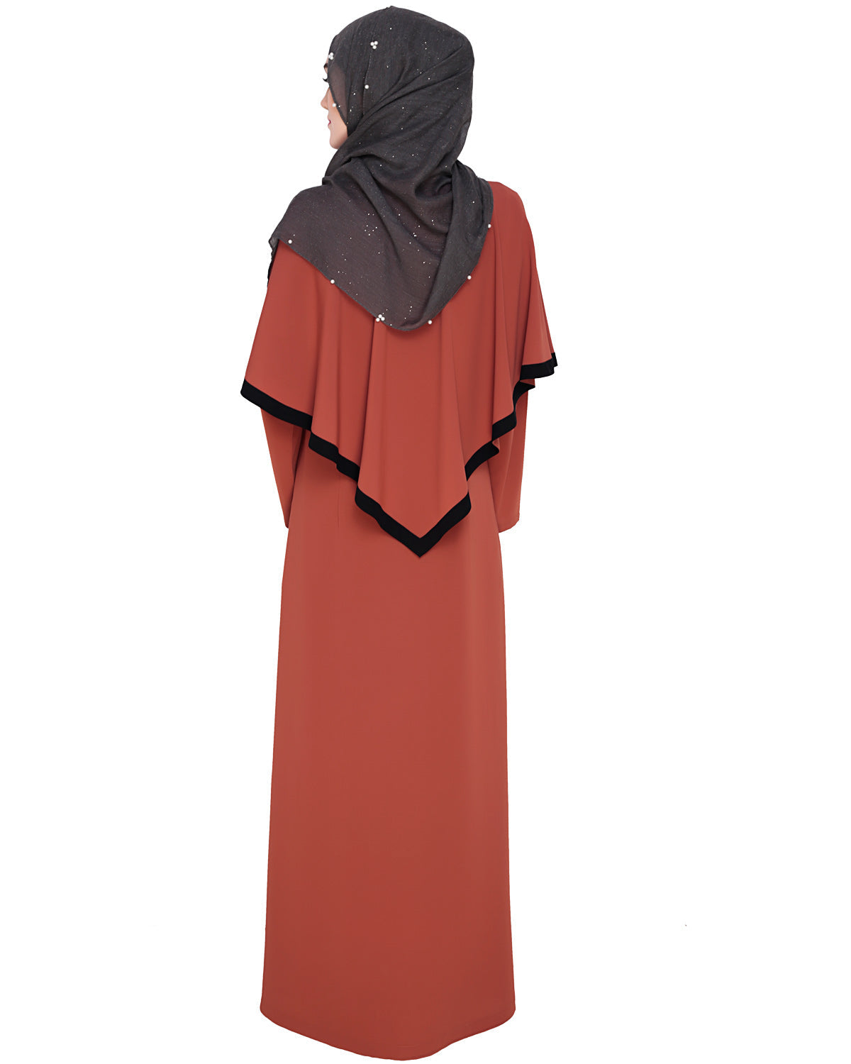 Fancy Cape Abaya Brick Red