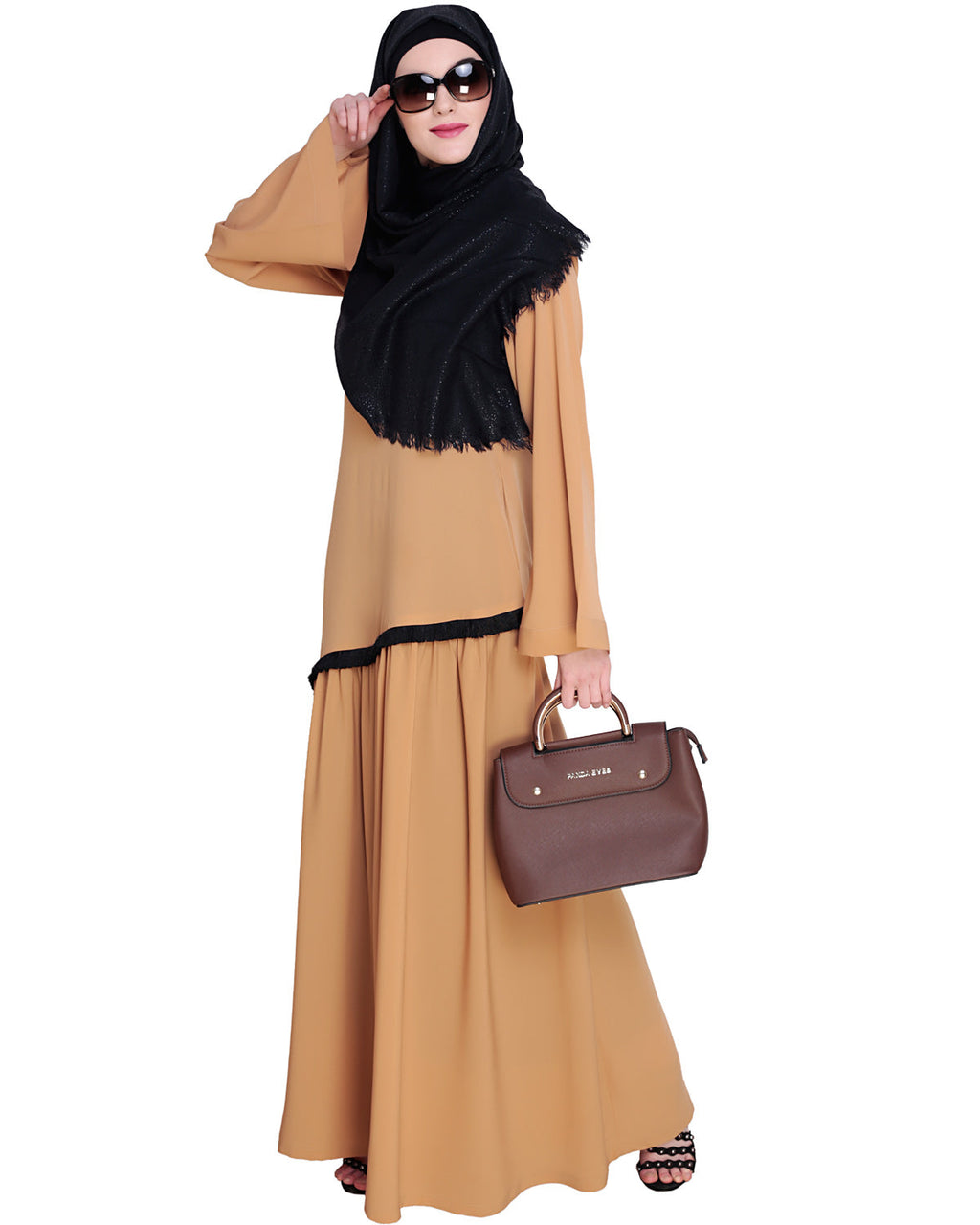 Fringe Lace Abaya Beige