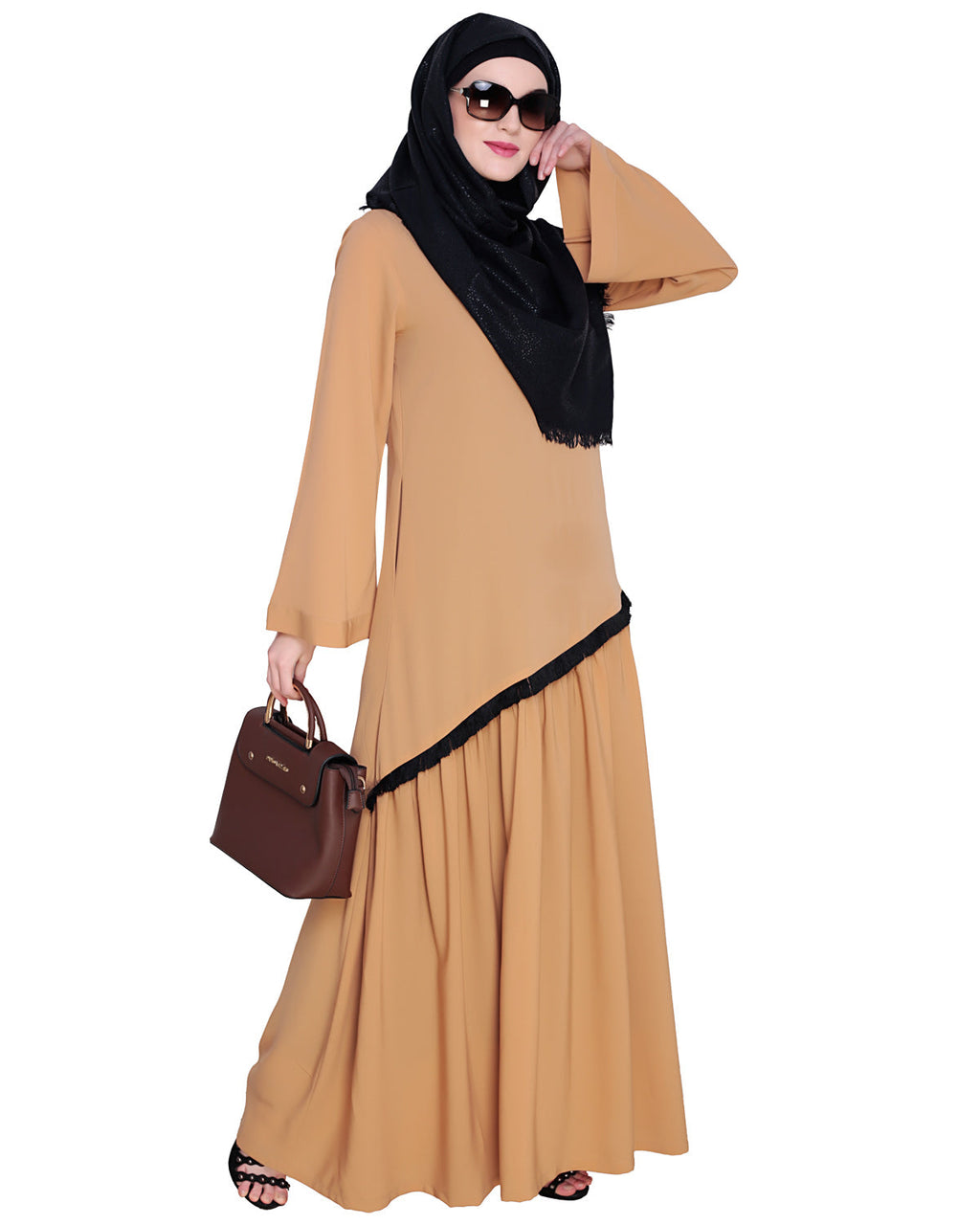 Fringe Lace Abaya Beige