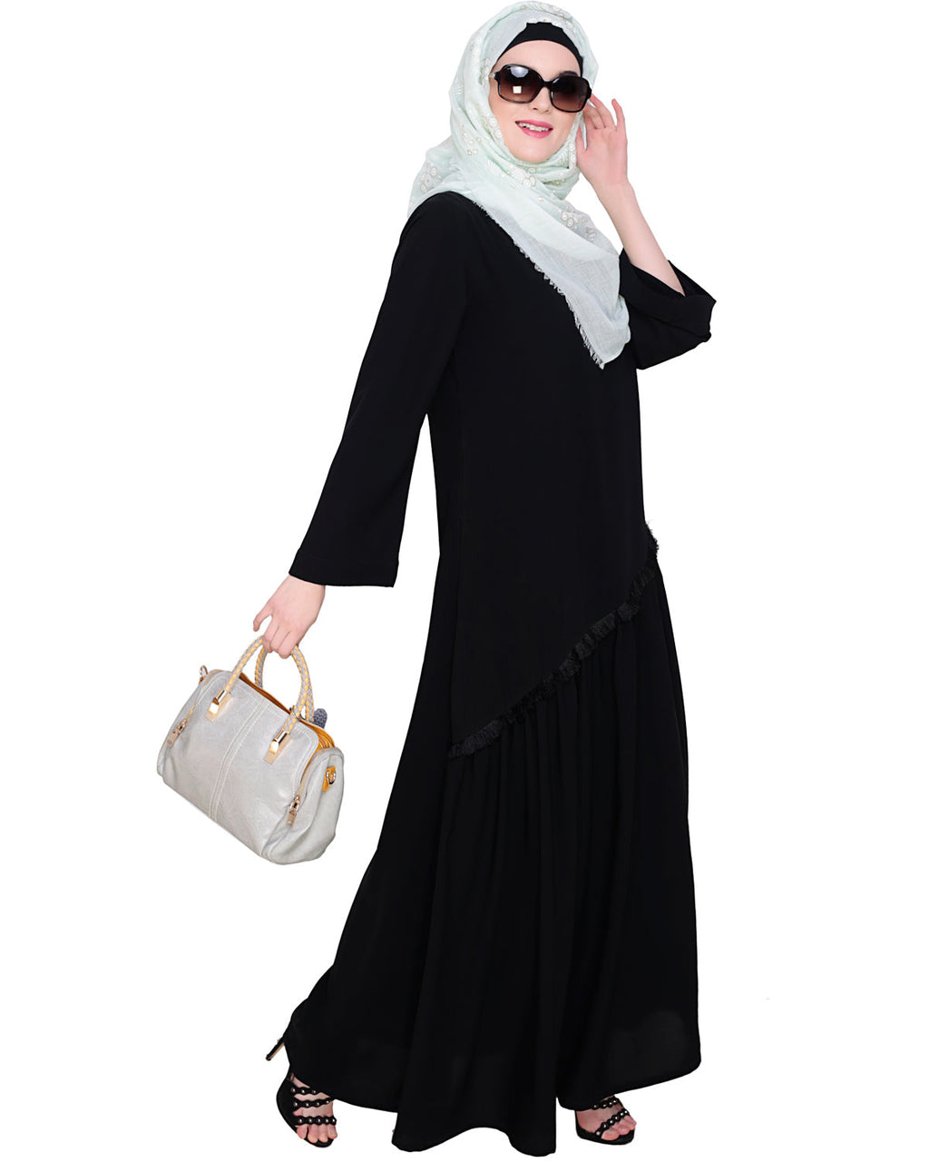 Fringe Lace Abaya Black