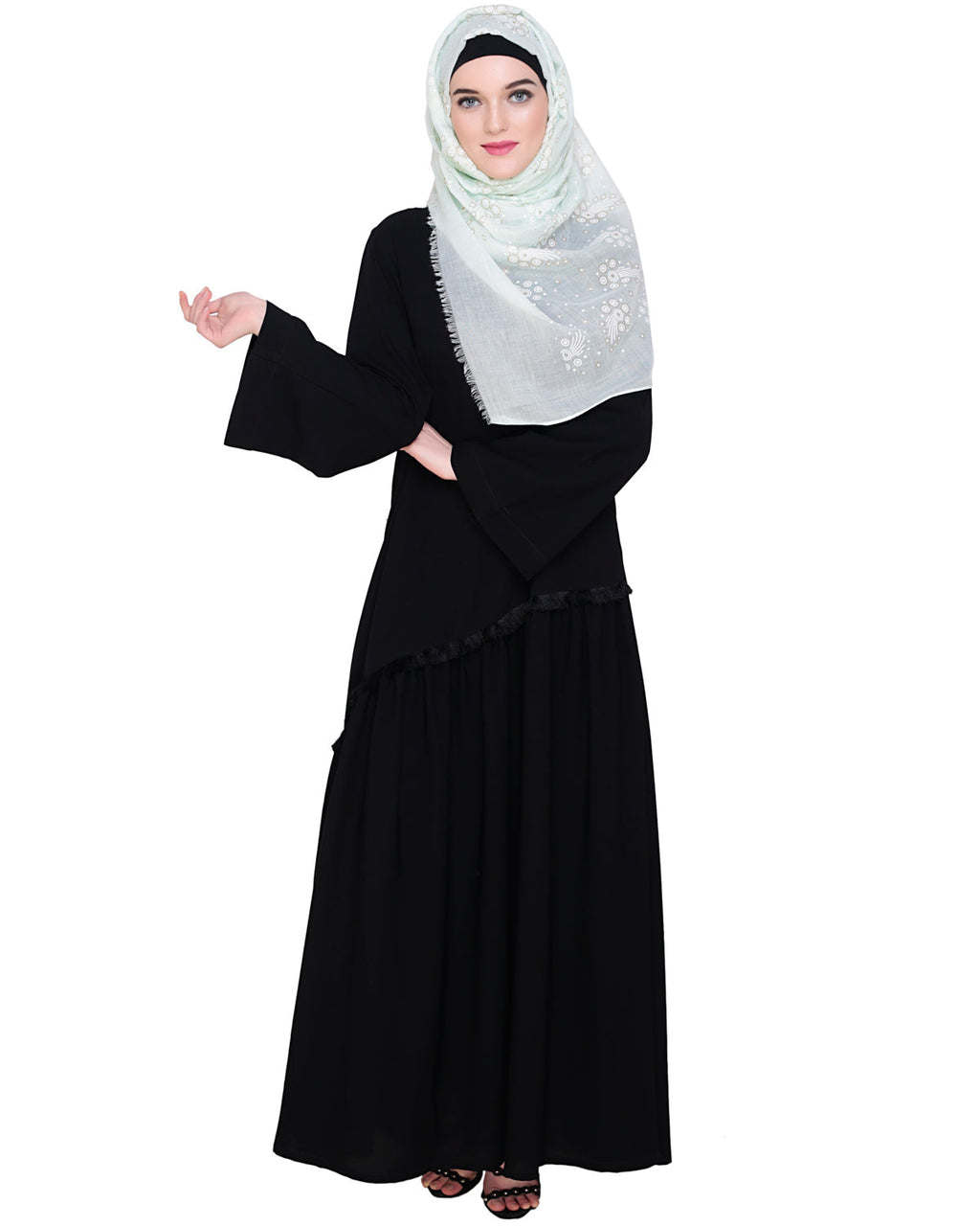 Fringe Lace Abaya Black