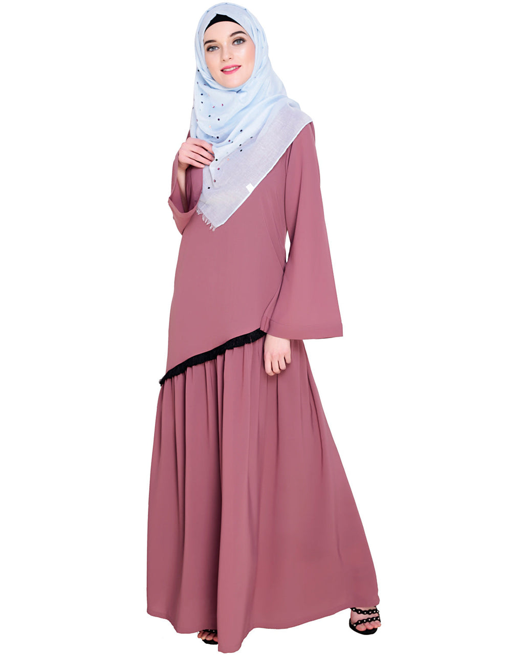 Fringe Lace Abaya Onion Pink