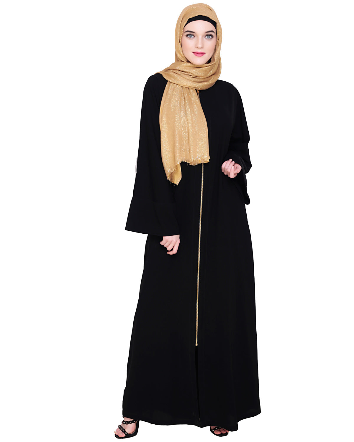 Dazzling Zip-Up Abaya Black