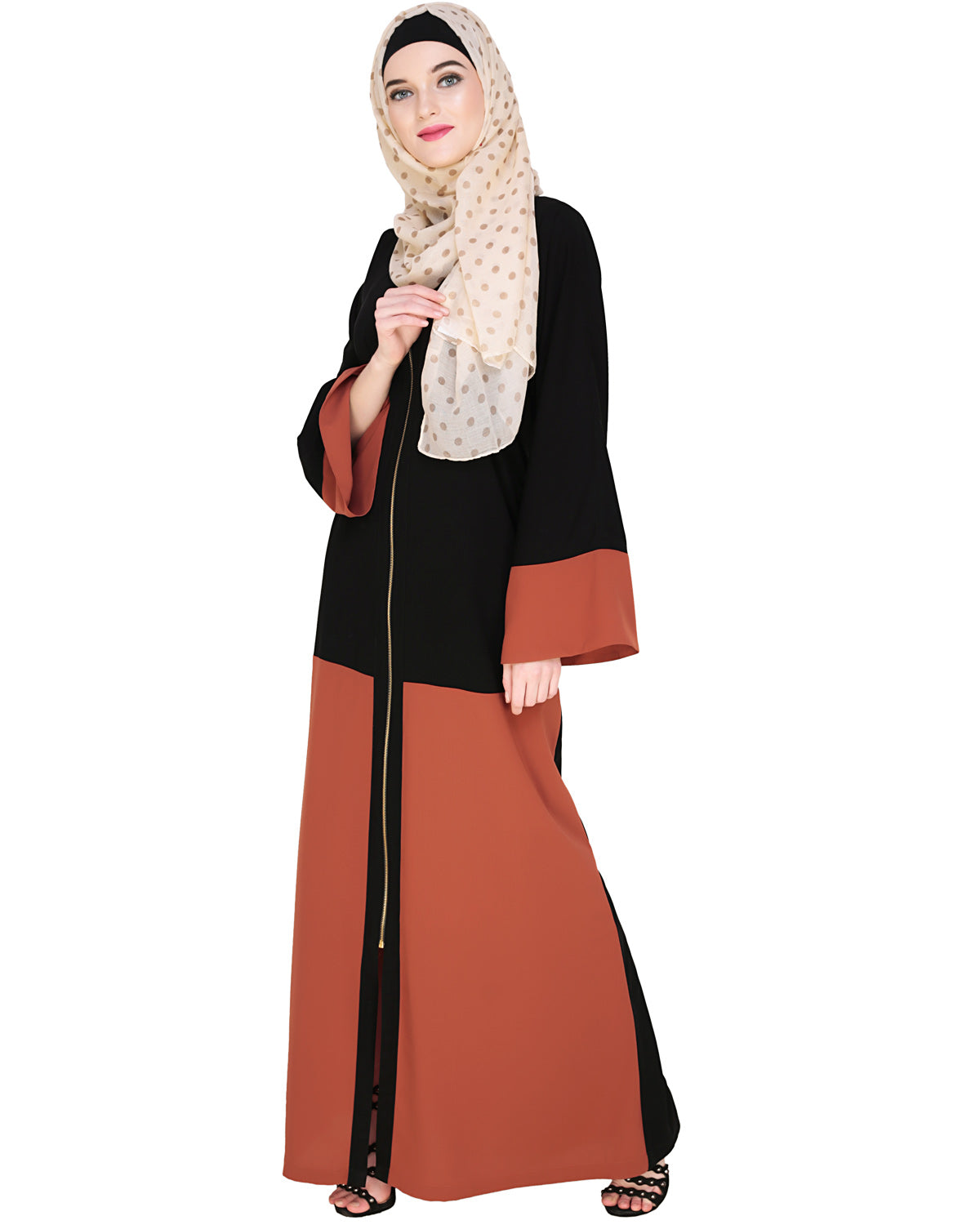 Dazzling Zip-Up Abaya Brick