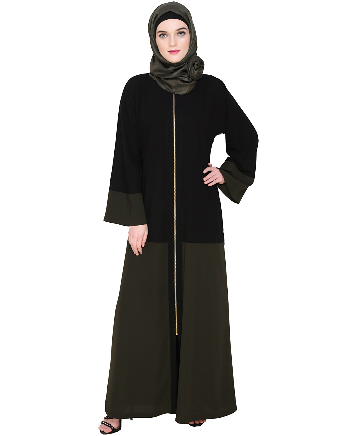 Dazzling Zip-Up Abaya Olive