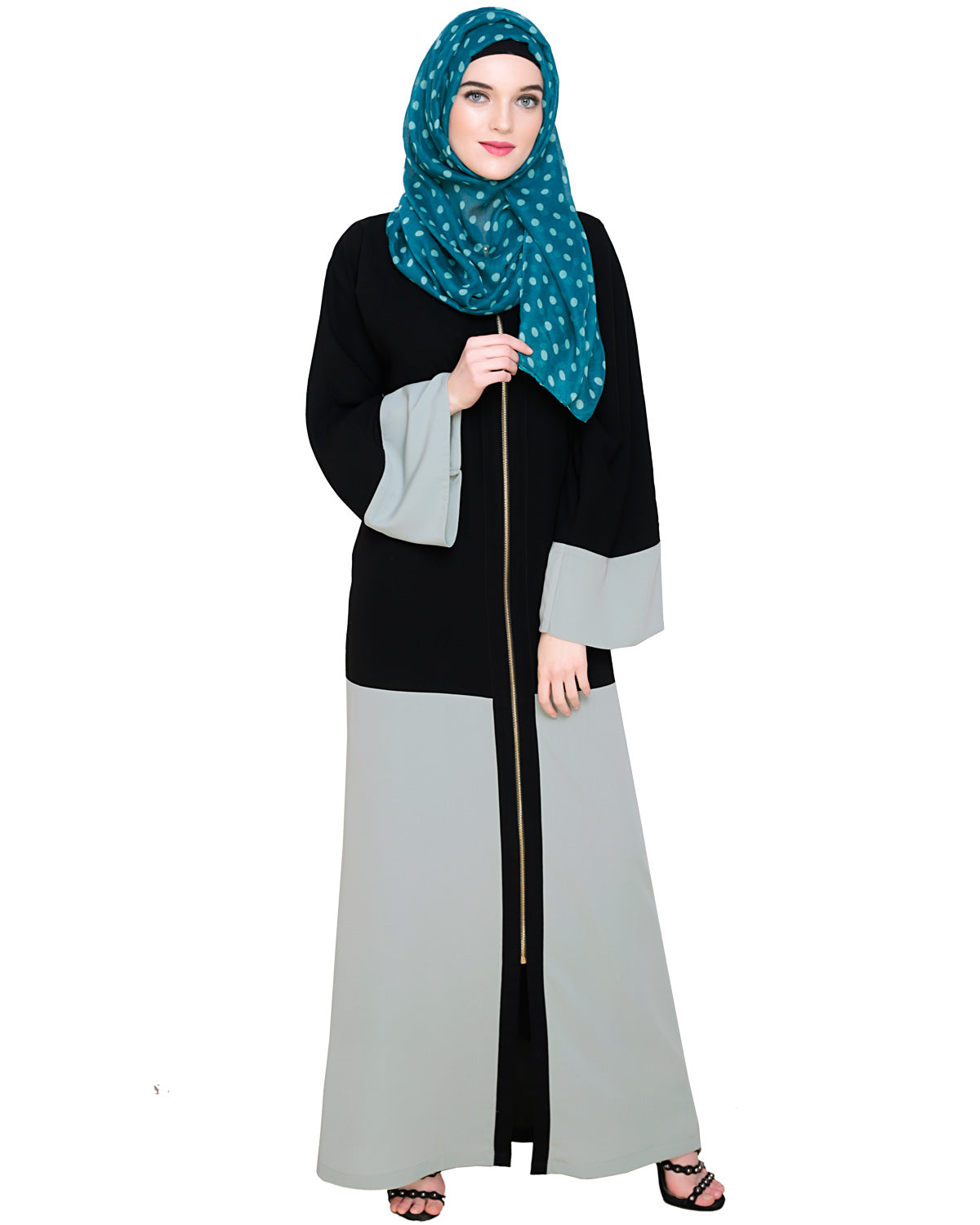 Dazzling Zip-Up Abaya Sage Green
