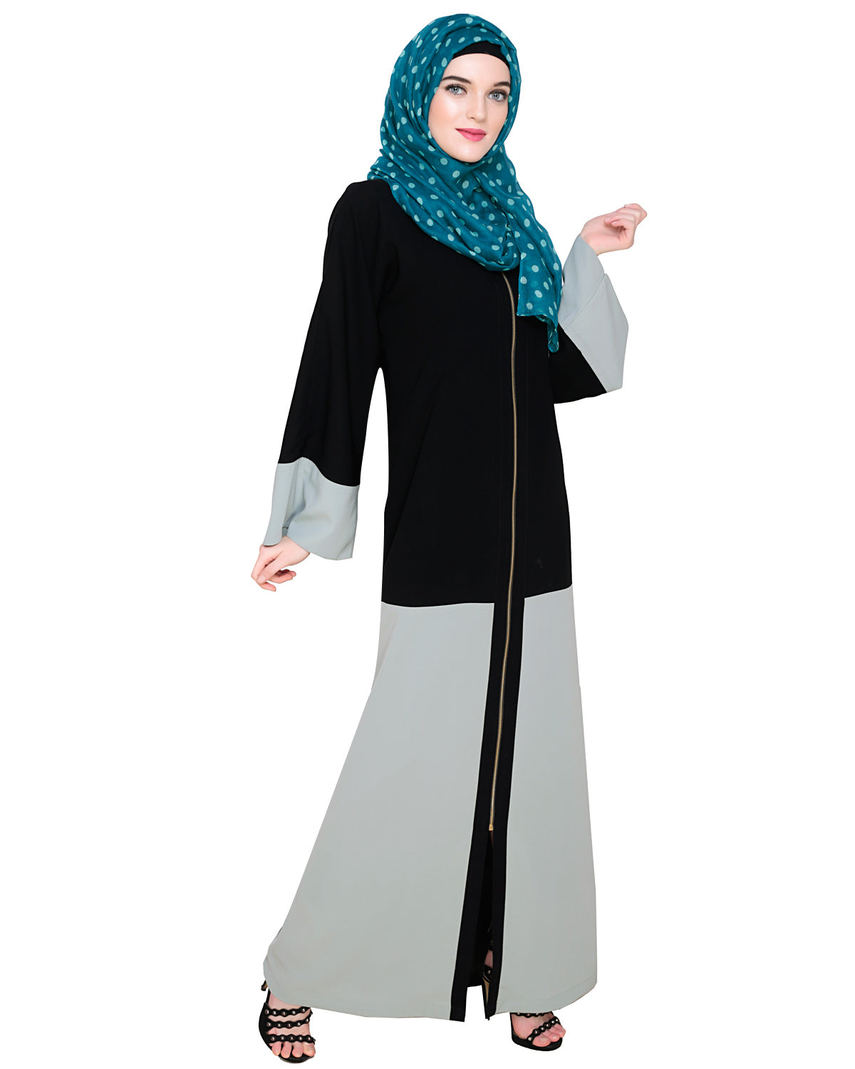 Dazzling Zip-Up Abaya Sage Green