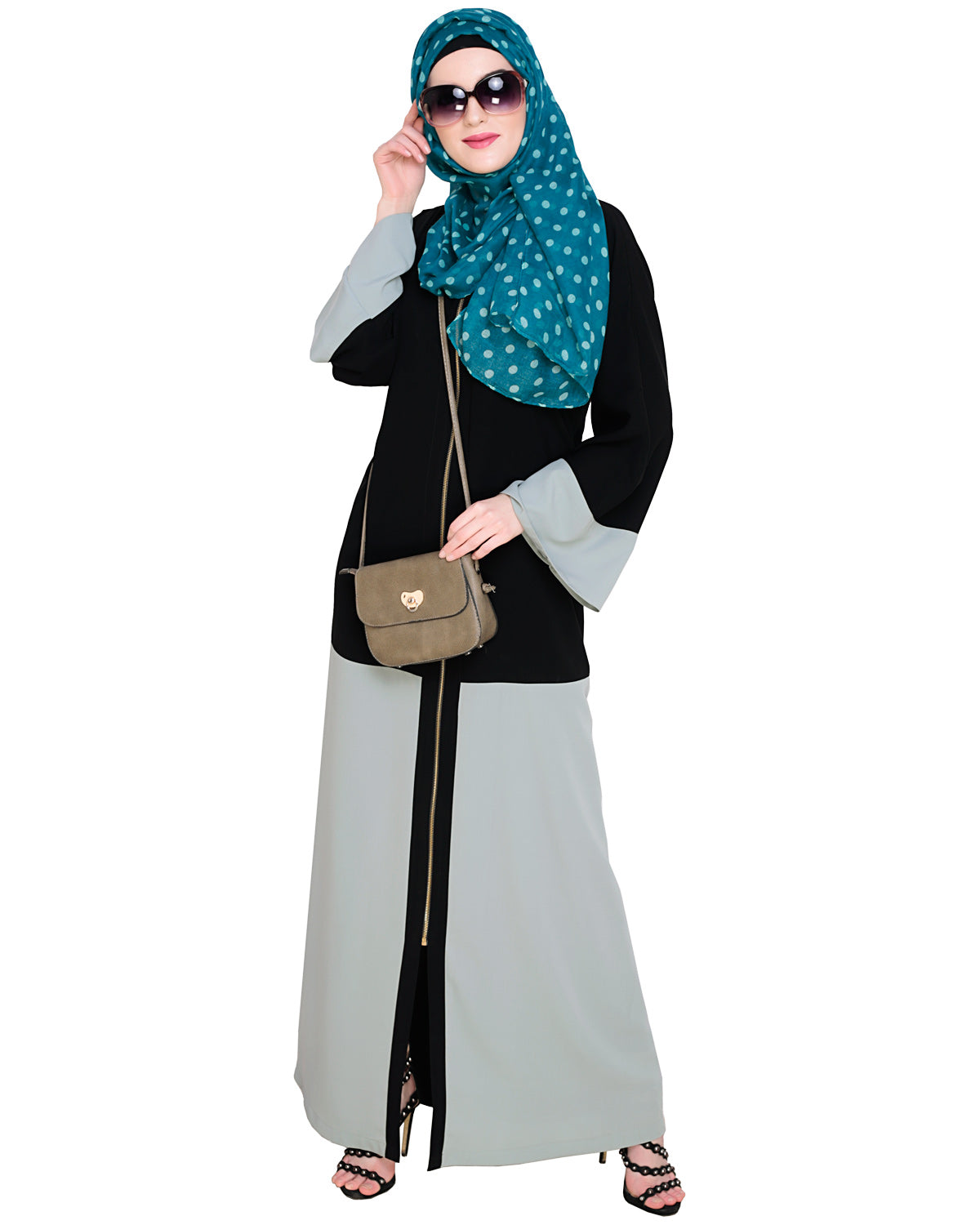 Dazzling Zip-Up Abaya Sage Green