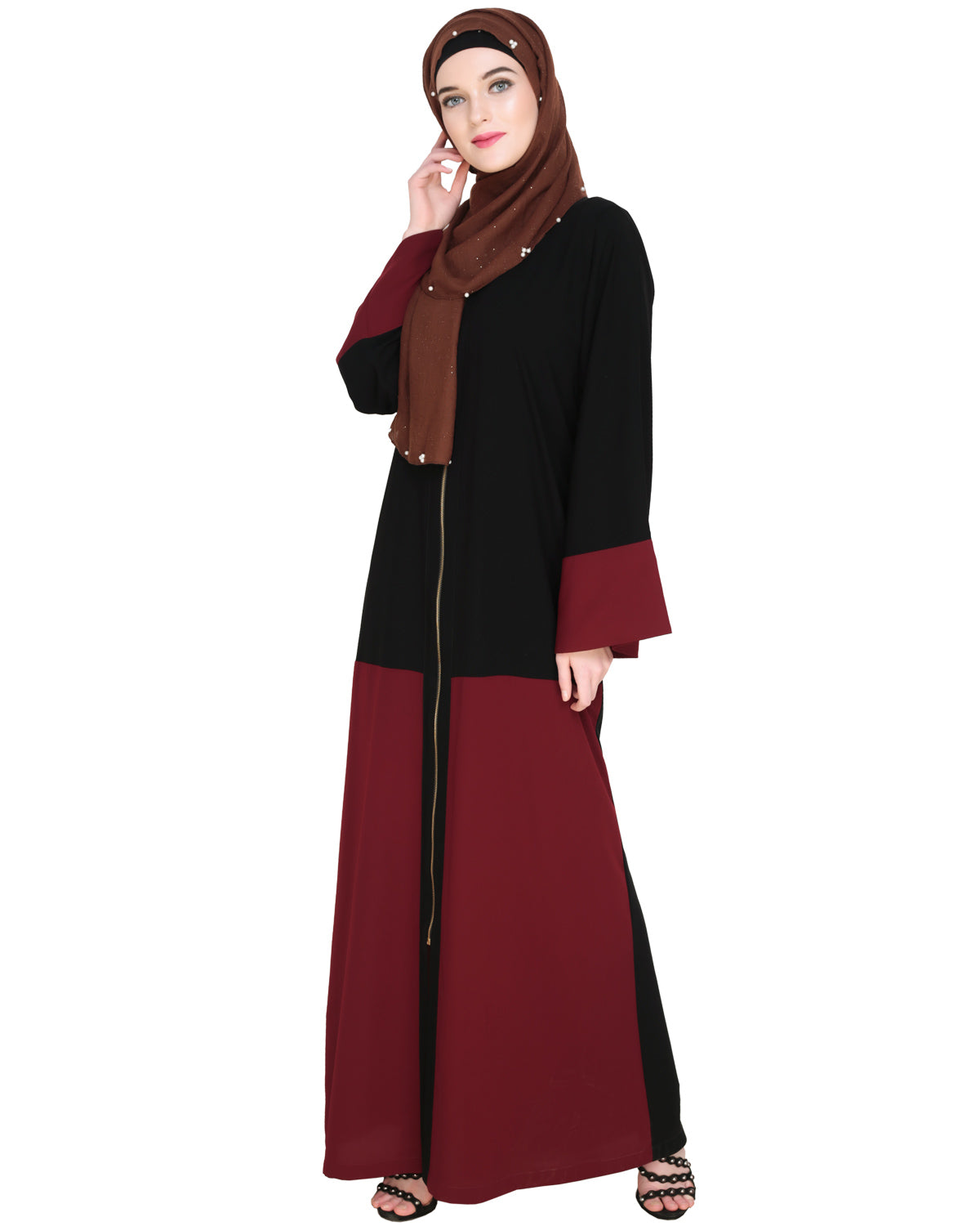 Dazzling Zip-Up Abaya Wine