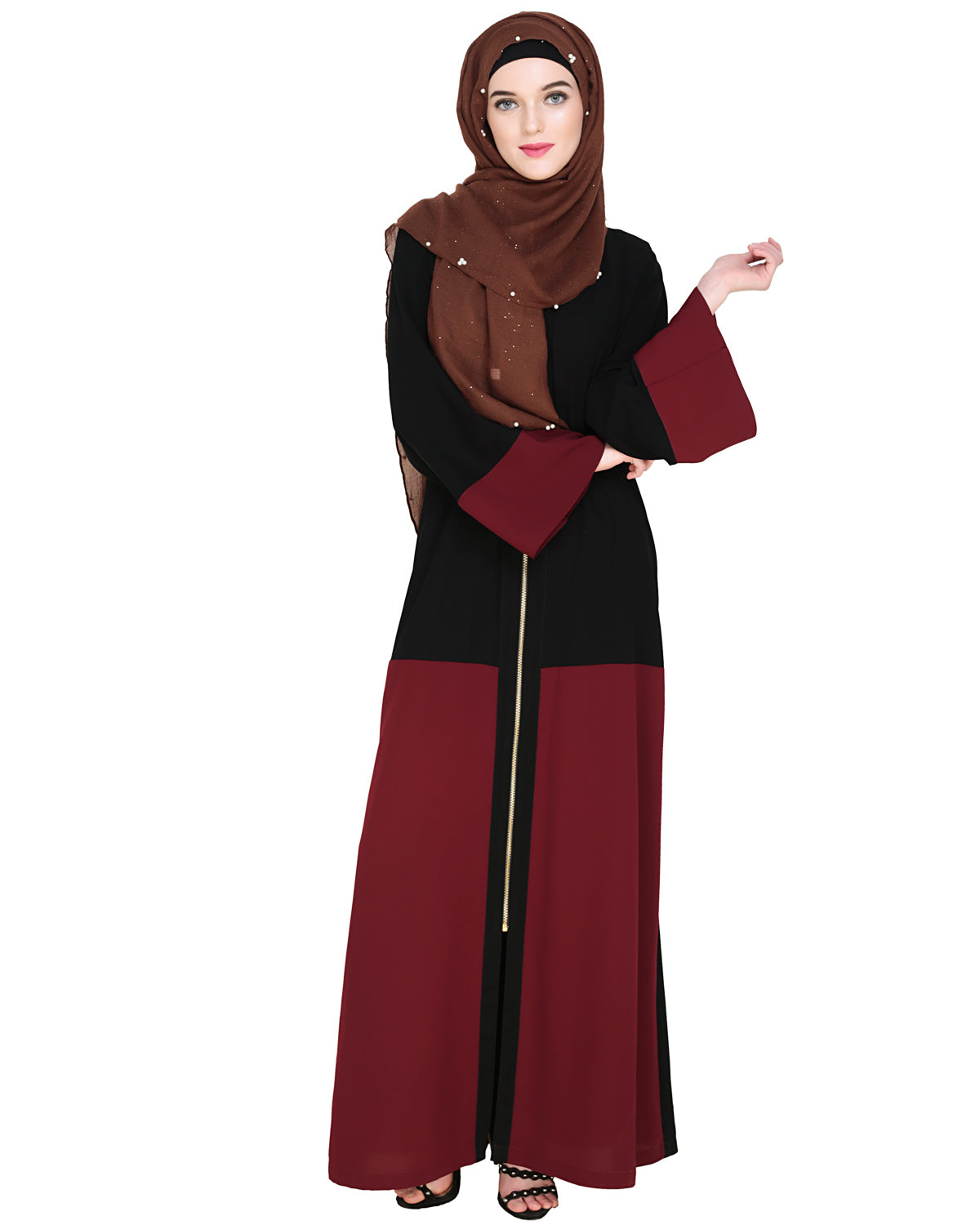 Dazzling Zip-Up Abaya Wine